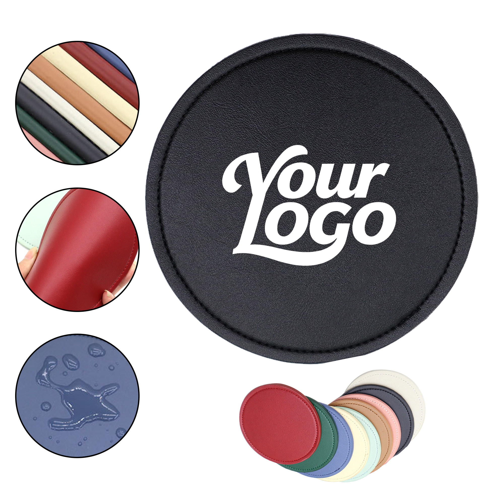 Leather Pu Drink Coasters Round Cup Mat 9