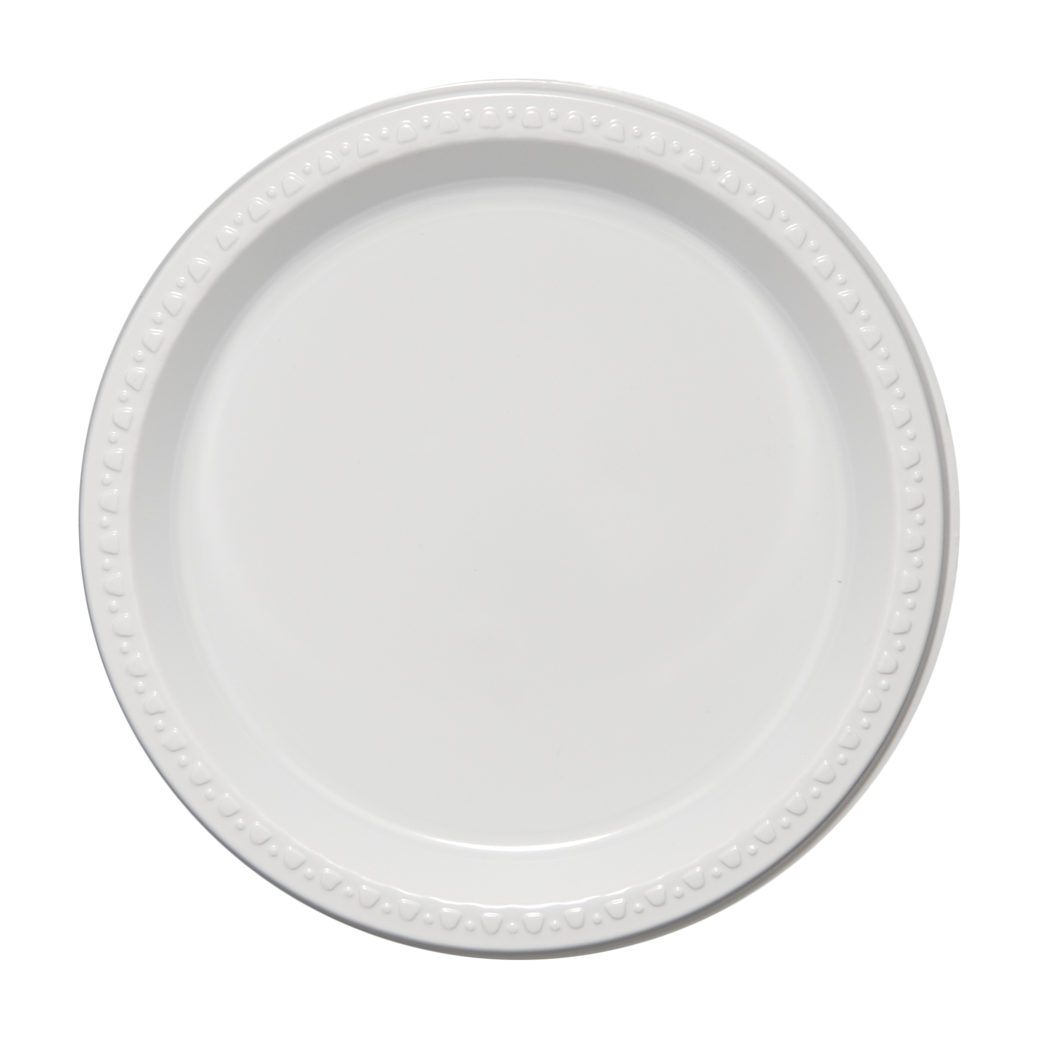 9.000" Plain Medium Weight Plastic Plate Round White Tradition Print 3