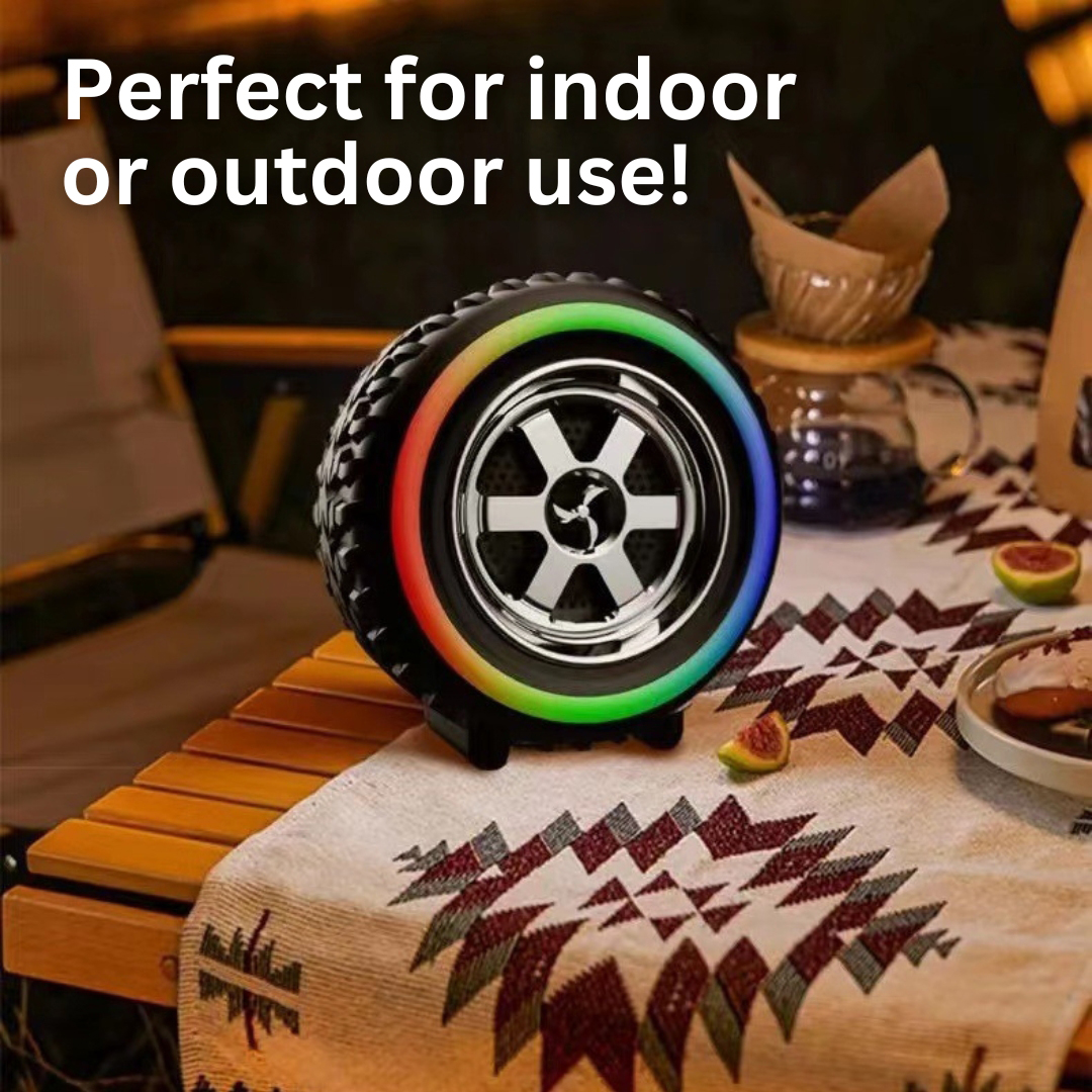 SonicWave Drive Tire-Shaped Bluetooth Speaker with LED Lights 11