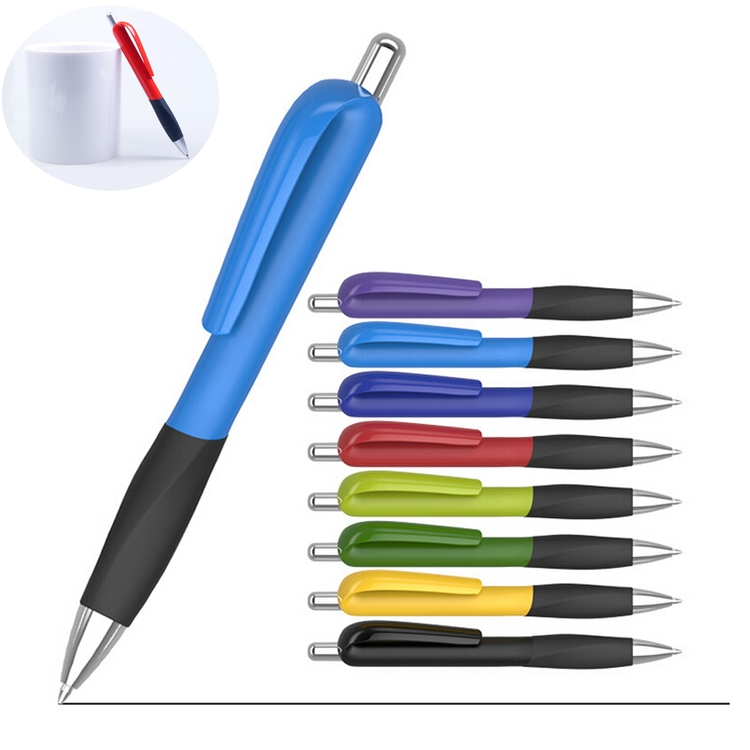 SM00088 - Durable And Delicate Retractable Plastic Barrel Ballpoint Pen With Black comfortable Rubbe