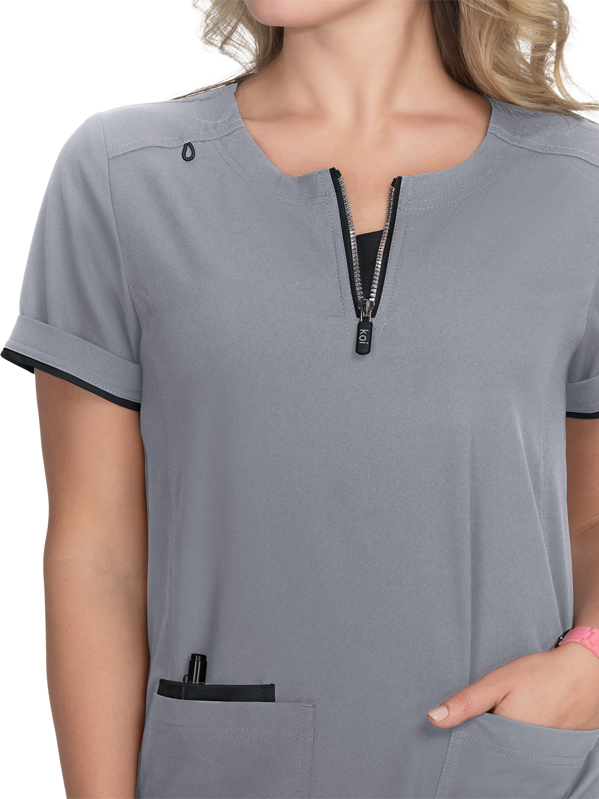 koi - Lite Stretch - Women's Three-Pocket Zipper-Neck Performance Top 4