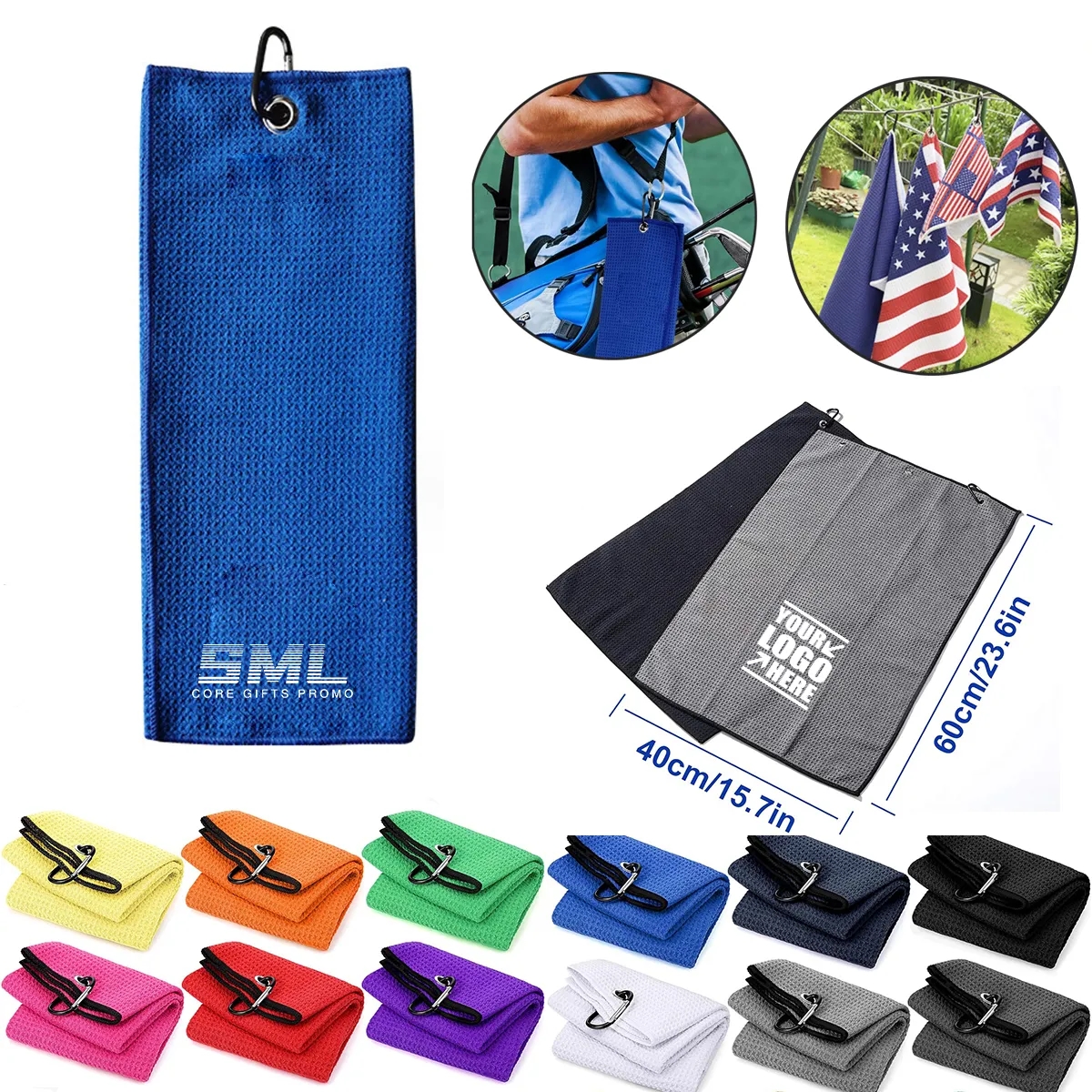 16 x 24 Inch Microfiber Trifold Golf Towel 2