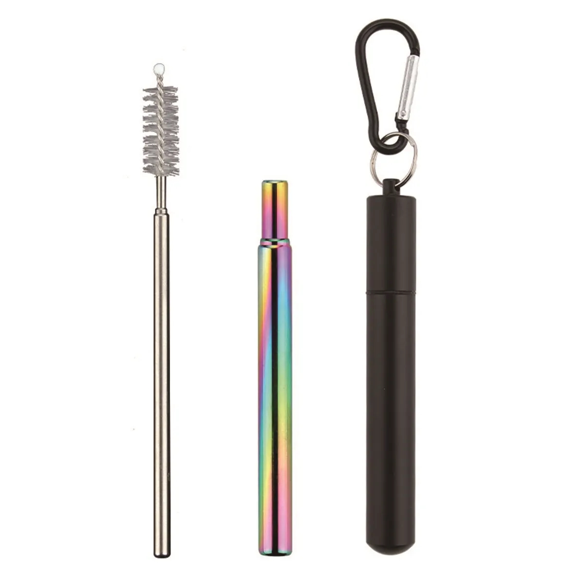 Collapsible Portable Metal Reusable Straws with Clean Brush 3