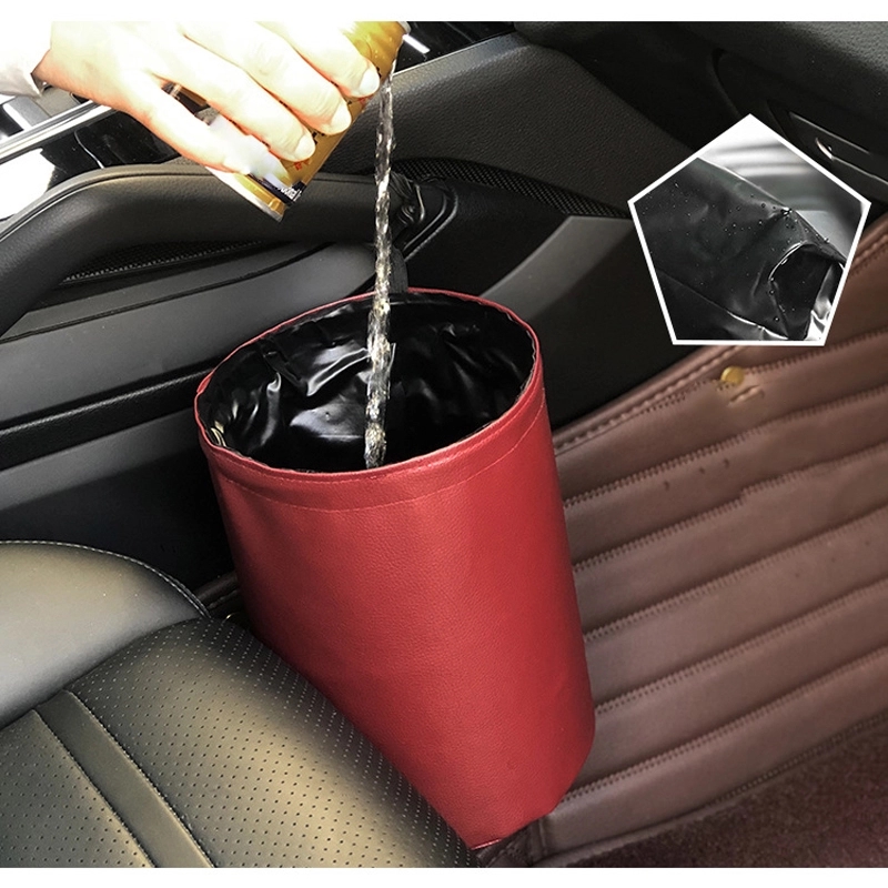 Collapsible Waterproof Portable PU Leather Car Trash Can 2