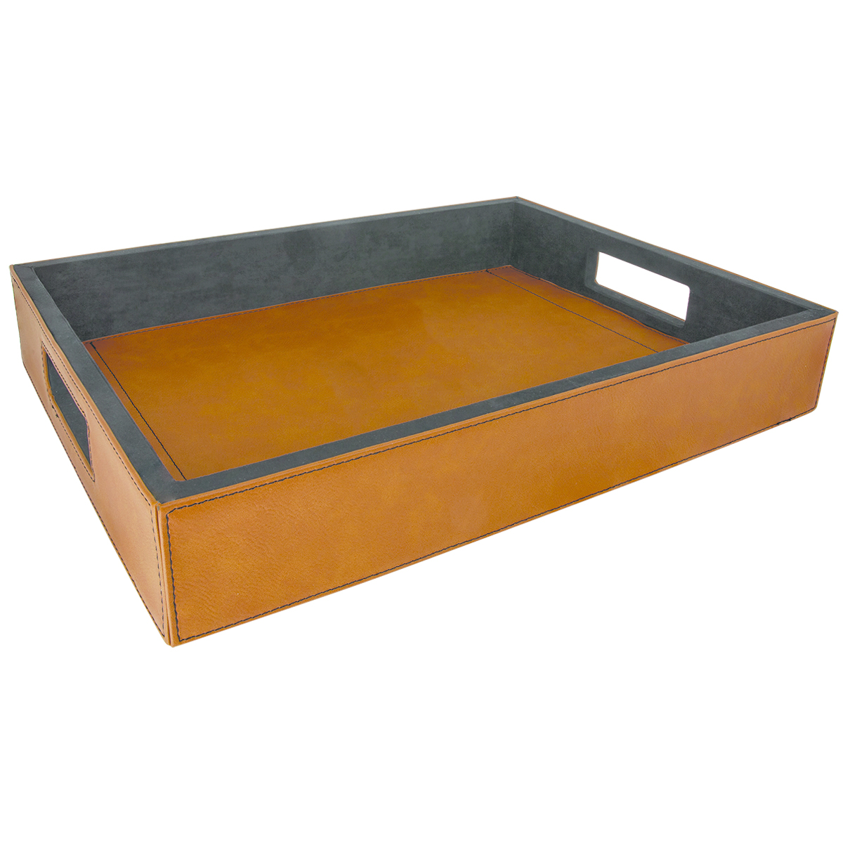 16" x 12" Rawhide/Black Leatherette Serving Tray 3