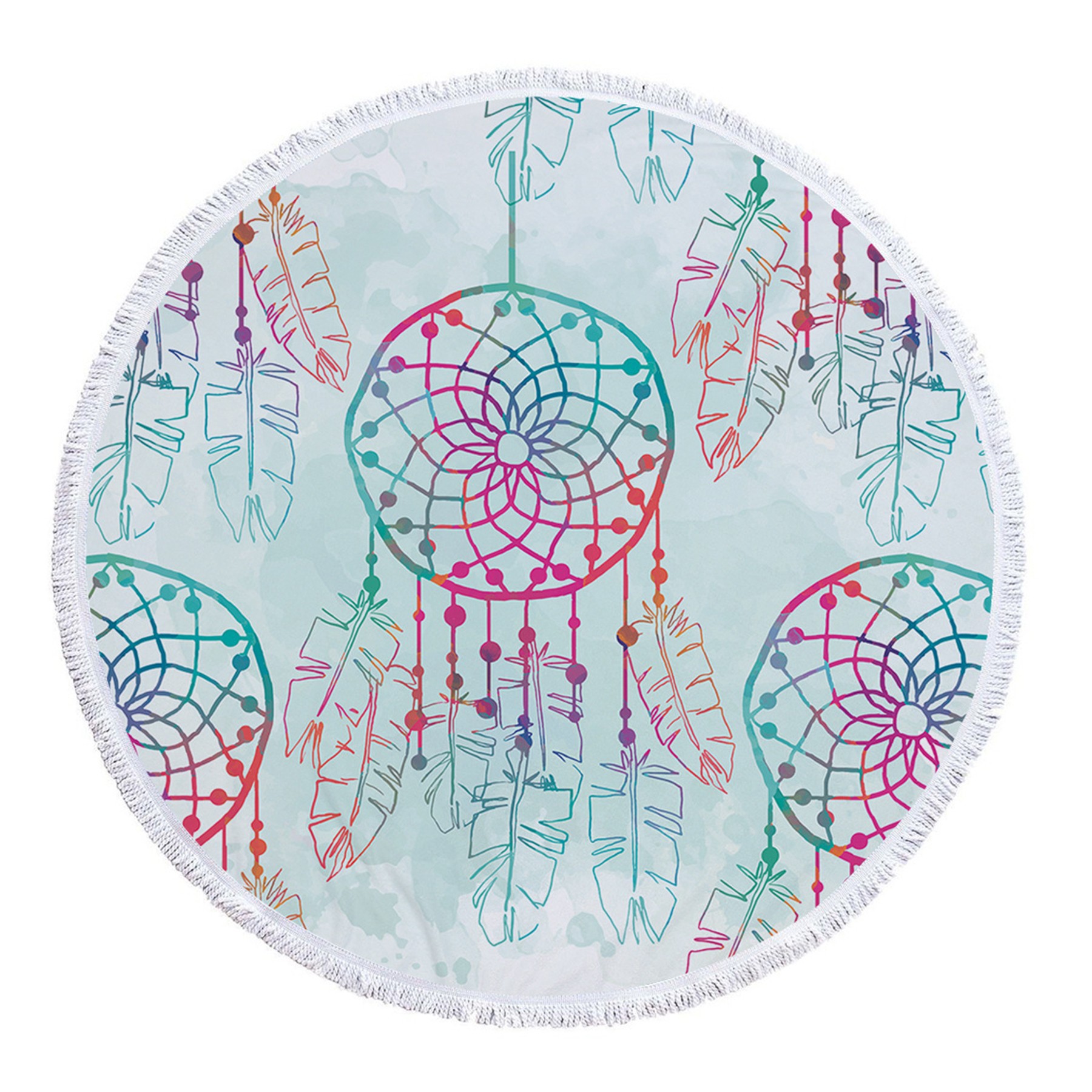 Dreamcatcher Printing Round Beach Towel With Tassels 11
