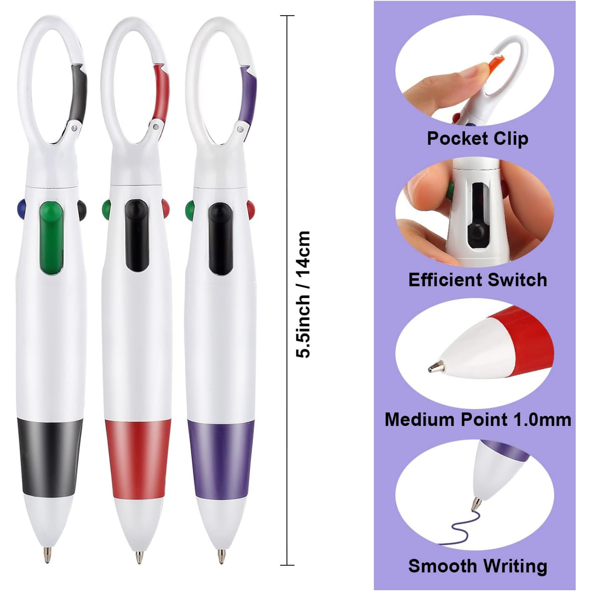 4 in 1 Plastic Retractable Carabiner Quatro Pen 4