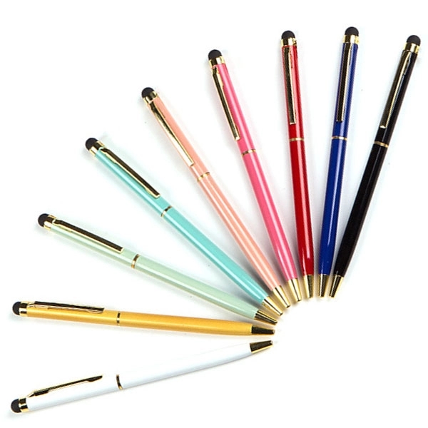 Gold Trim Slim Metal Twist Ballpoint Stylus Pen 2