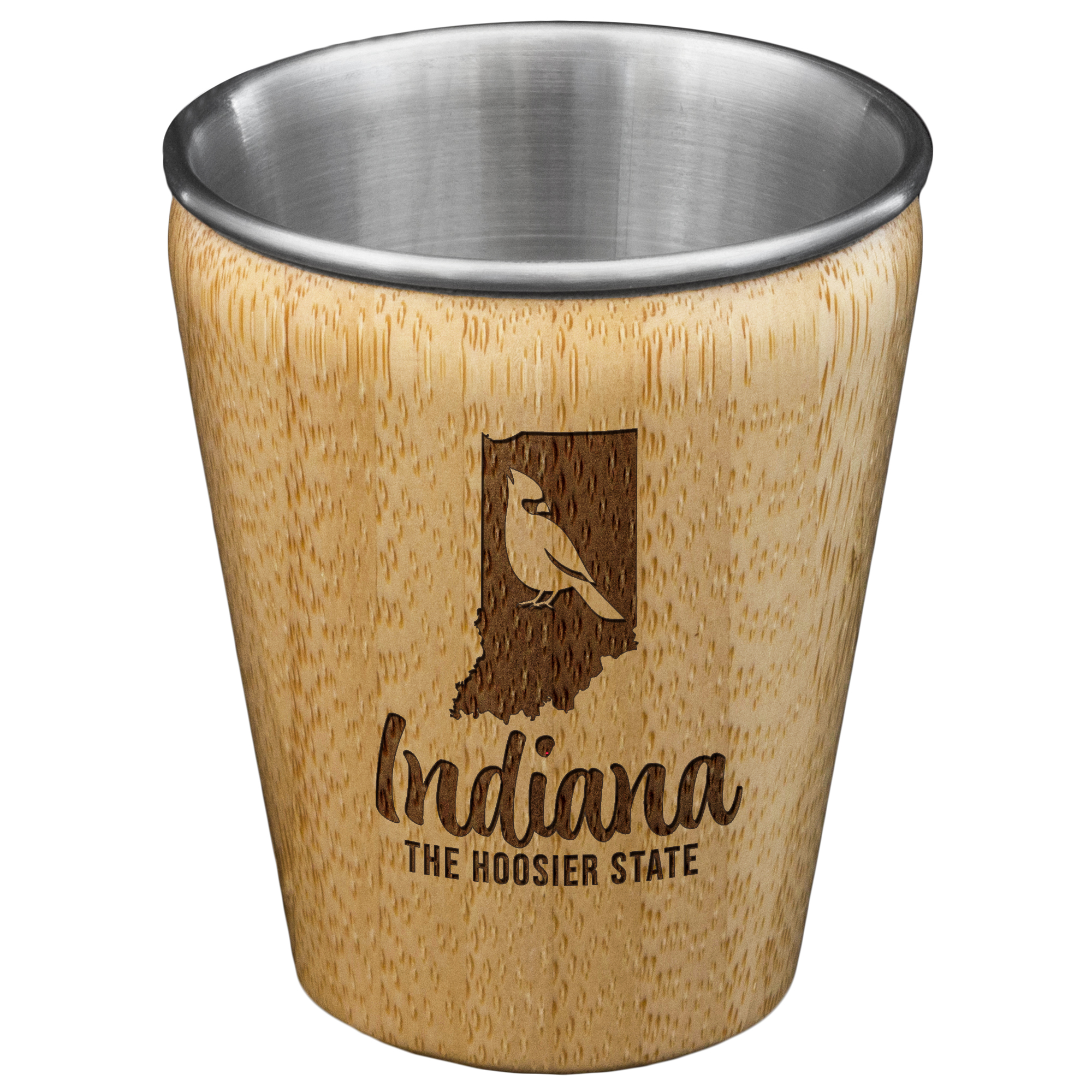 Indiana State Bamboo and Stainless Steel Shot Glass