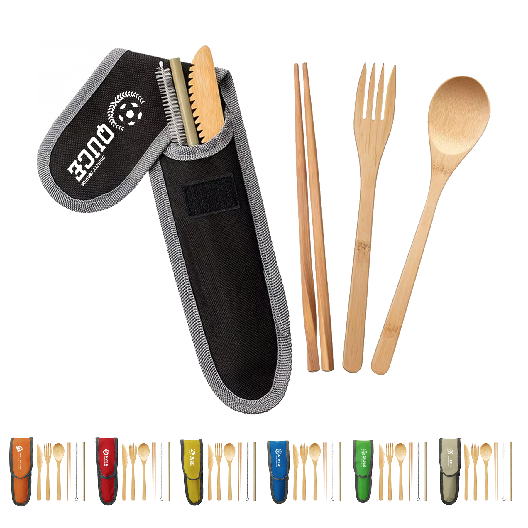 Portable 6-In-1 Bamboo Cutlery Set With Pouch 10