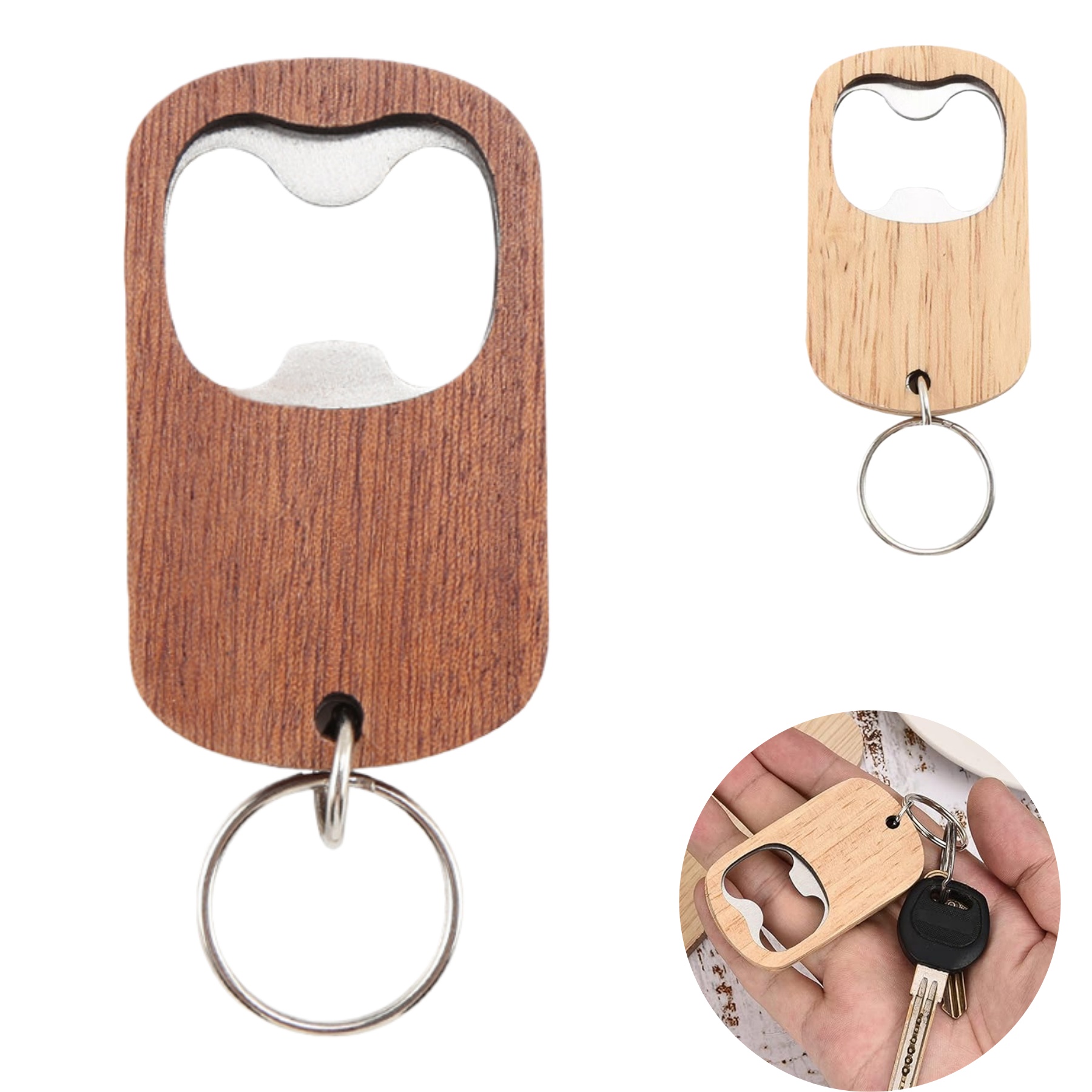 Wooden Handle Bottle Opener With Keychain 2