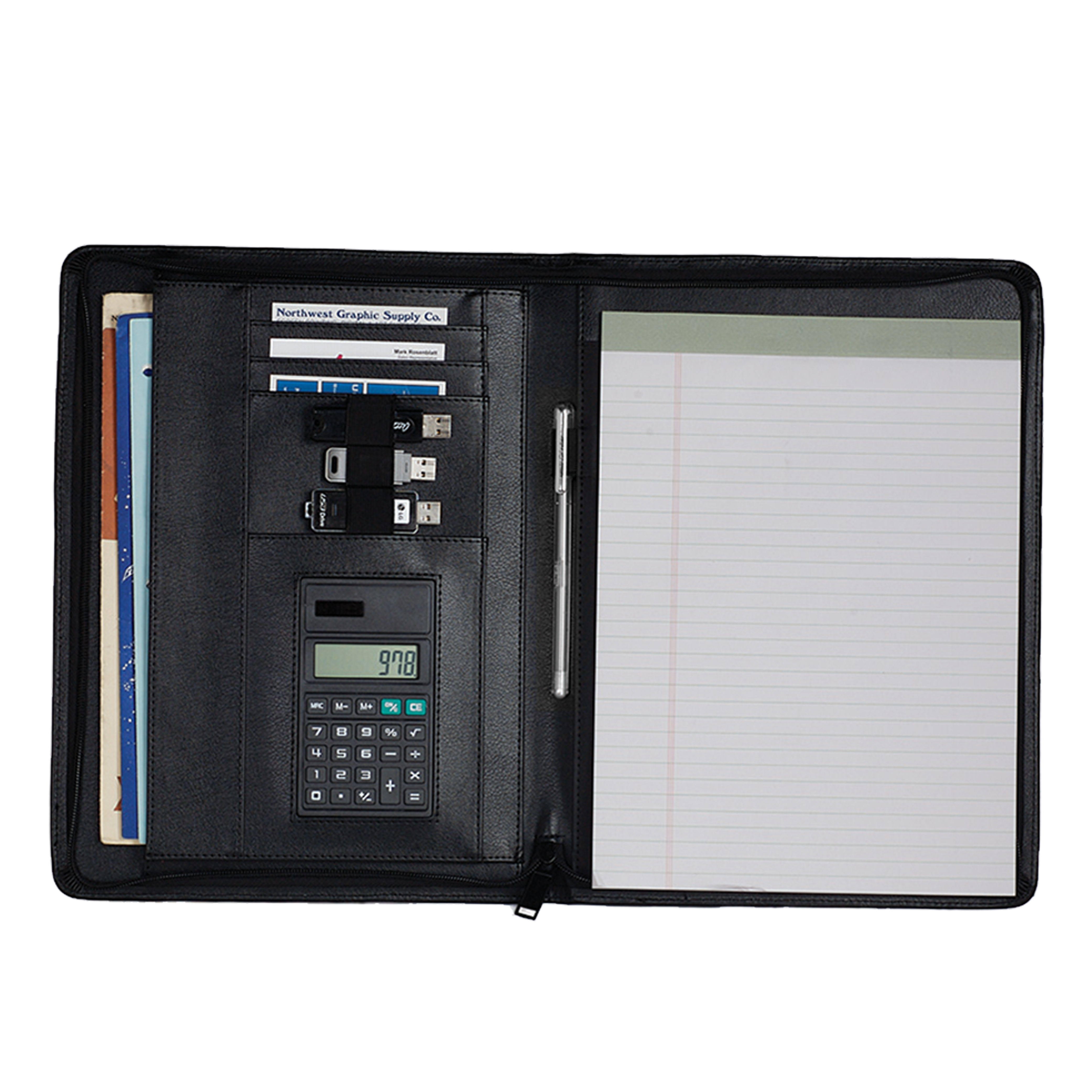 Executive Zipfolio with Calculator & USB Slots 2