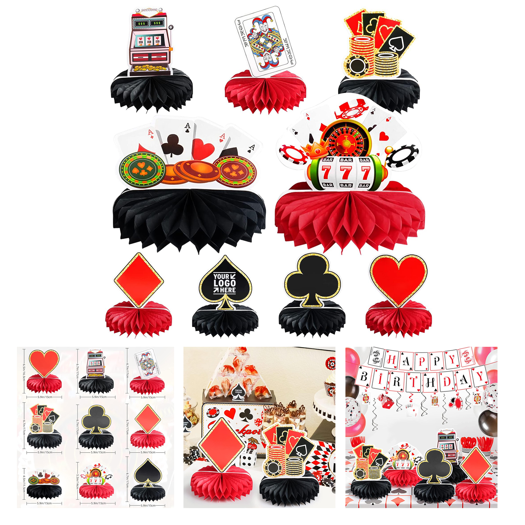Casino Theme Party Decorations 3D Honeycomb Table Centerpieces Game Night Adult Favor 2