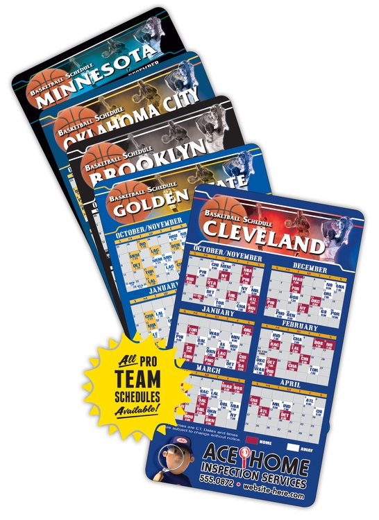 Magnet Sport Schedules - 4x7 Basketball Round Corners - 25 mil. 1