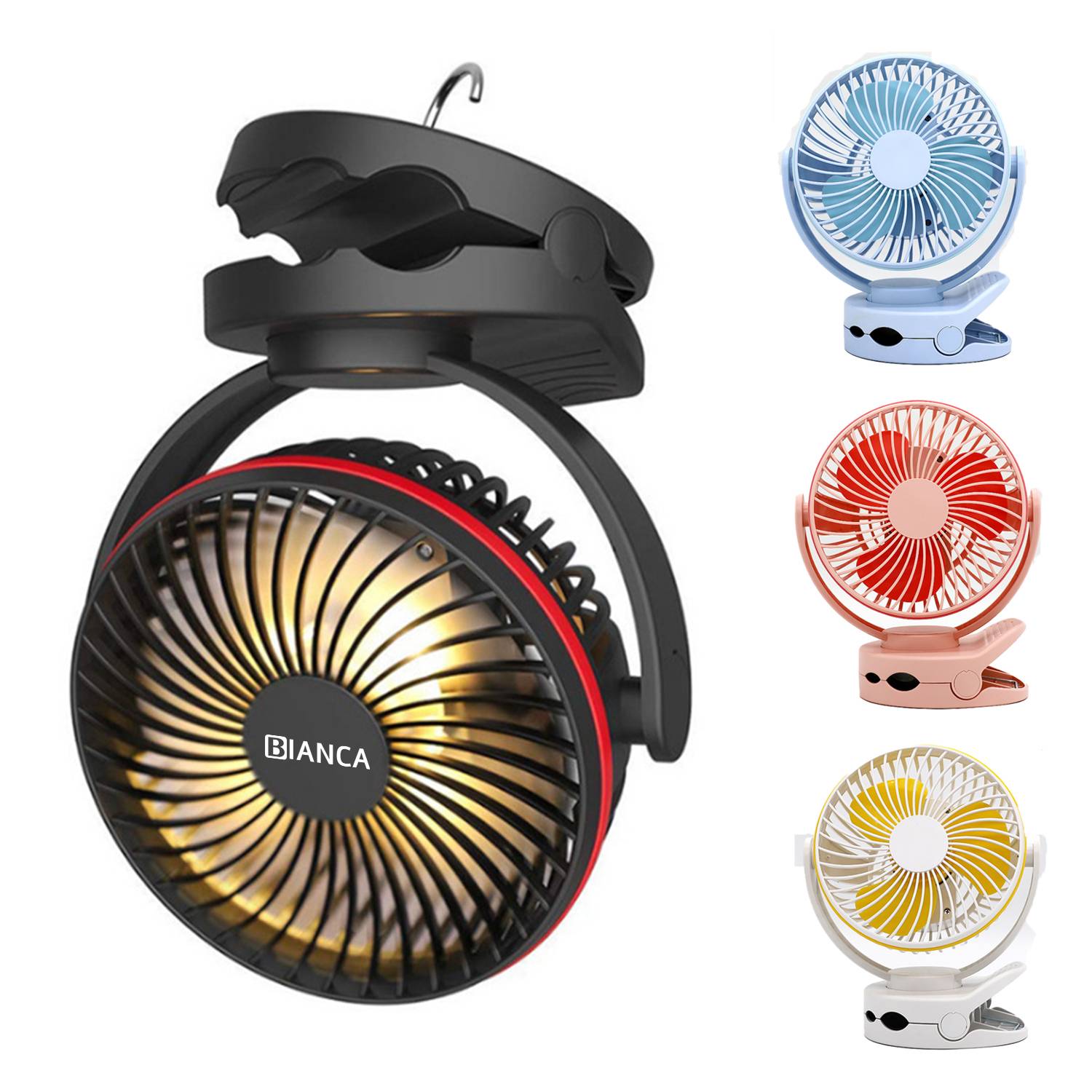Rechargeable Camping Lantern Clip-On Fan with Hanging Hook 2
