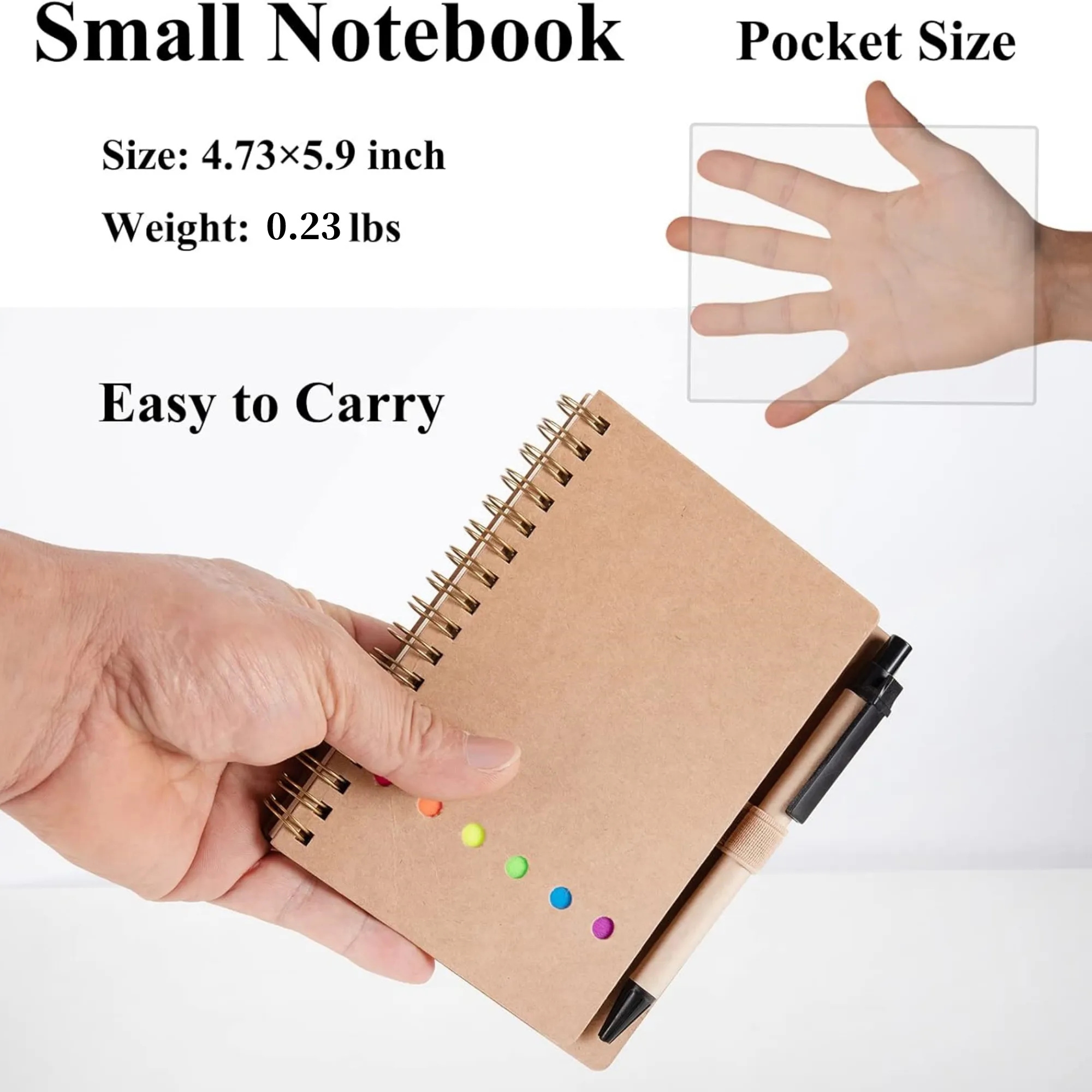 4.73" x 5.9" Spiral Notebook Notepad with Pen Sticky Notes 12