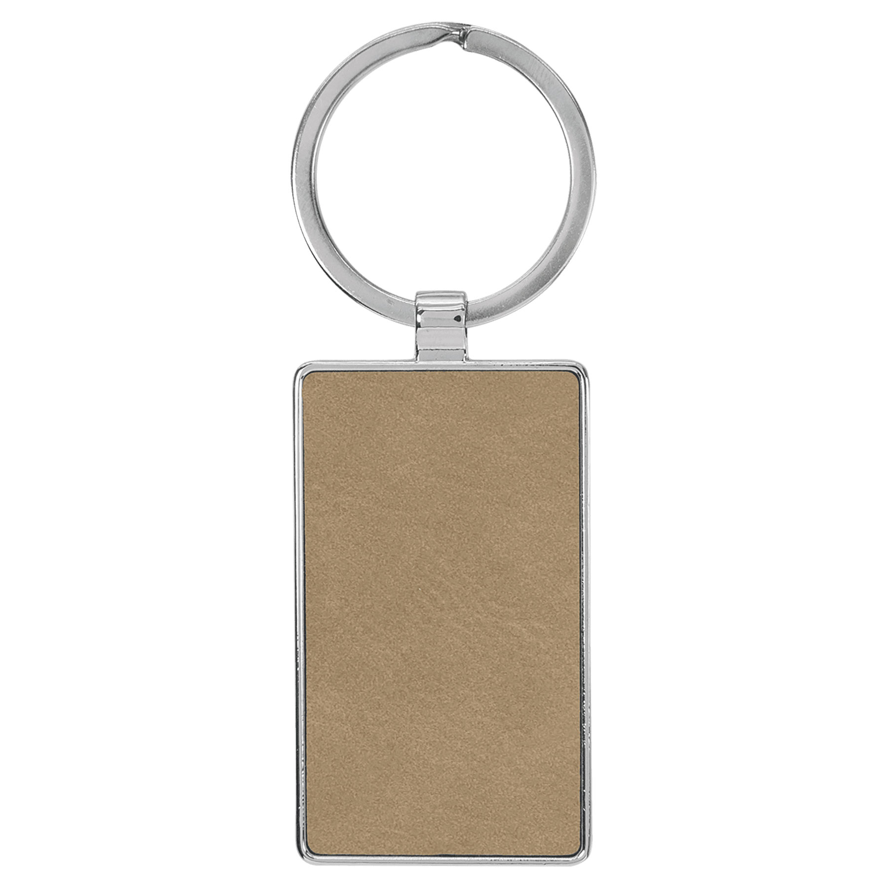 Light Brown Leatherette/Metal Rectangle Keychain 3