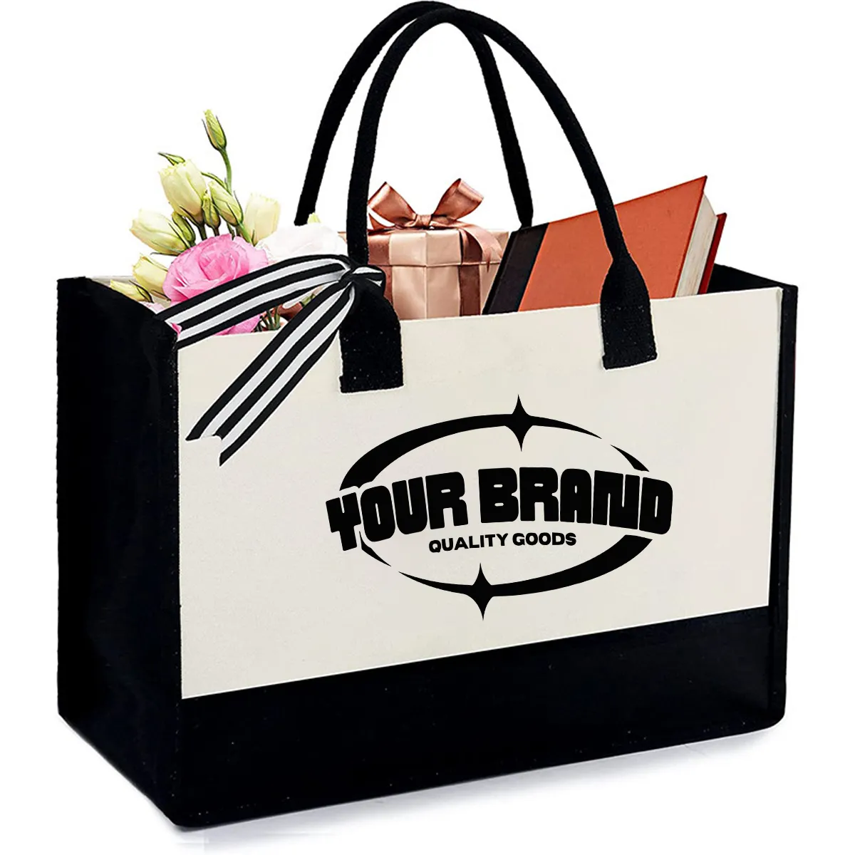 Personalized Tote Canvas Bag with Embroidered Pocket, custom tote bag with logo imprint 2