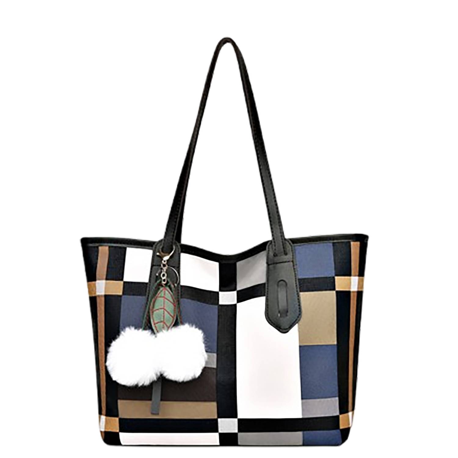 PU Leather Large-Capacity Tote Bag w/ Plush Pendant 6