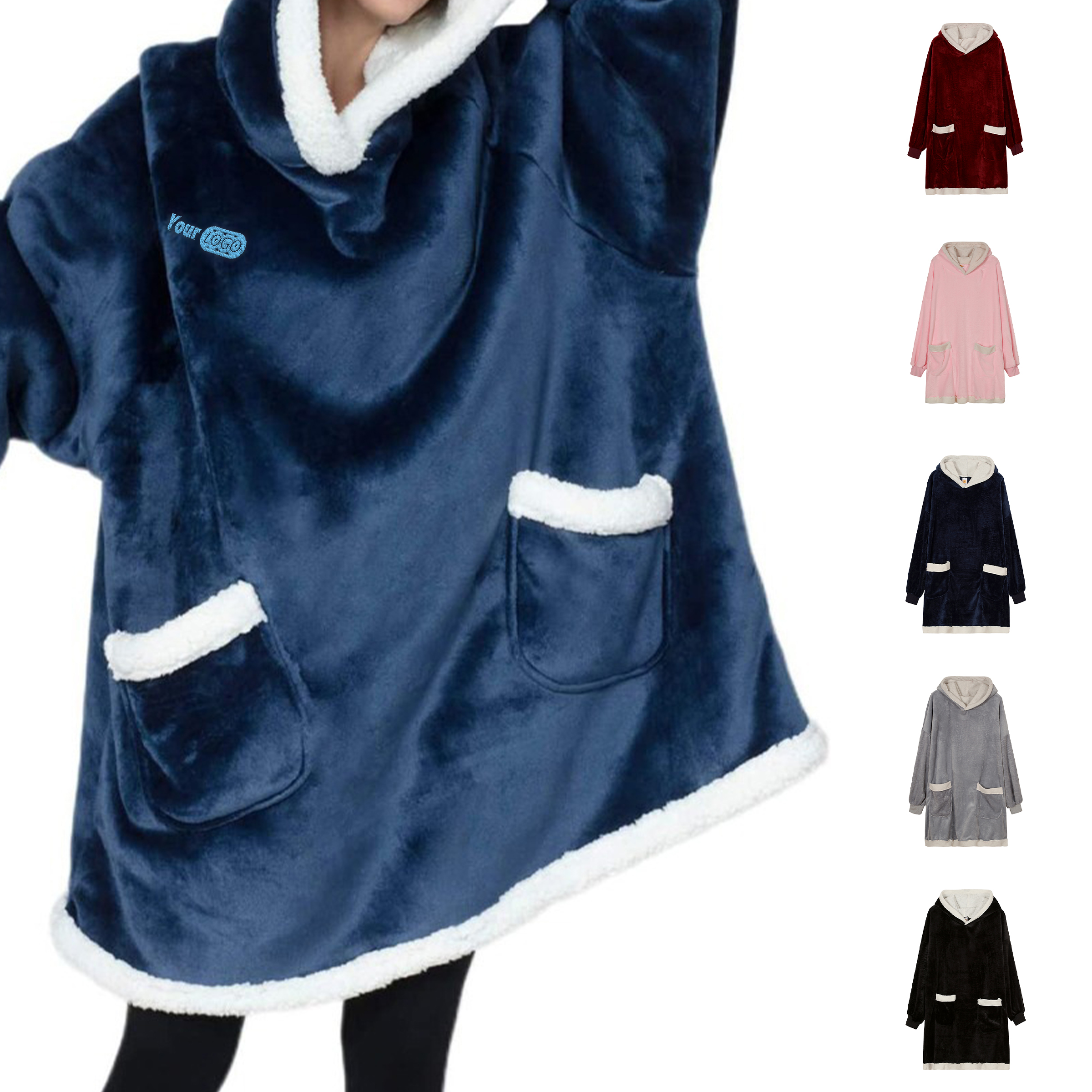 Flannel Cold Proof Hooded Pajamas, custom hoodie or sweatshirt with logo imprint 4