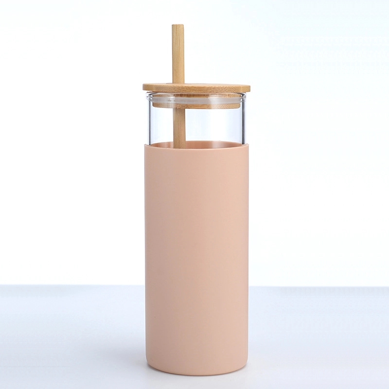 Custom 17 oz Glass Tumbler With Bamboo Lid And Straw 7
