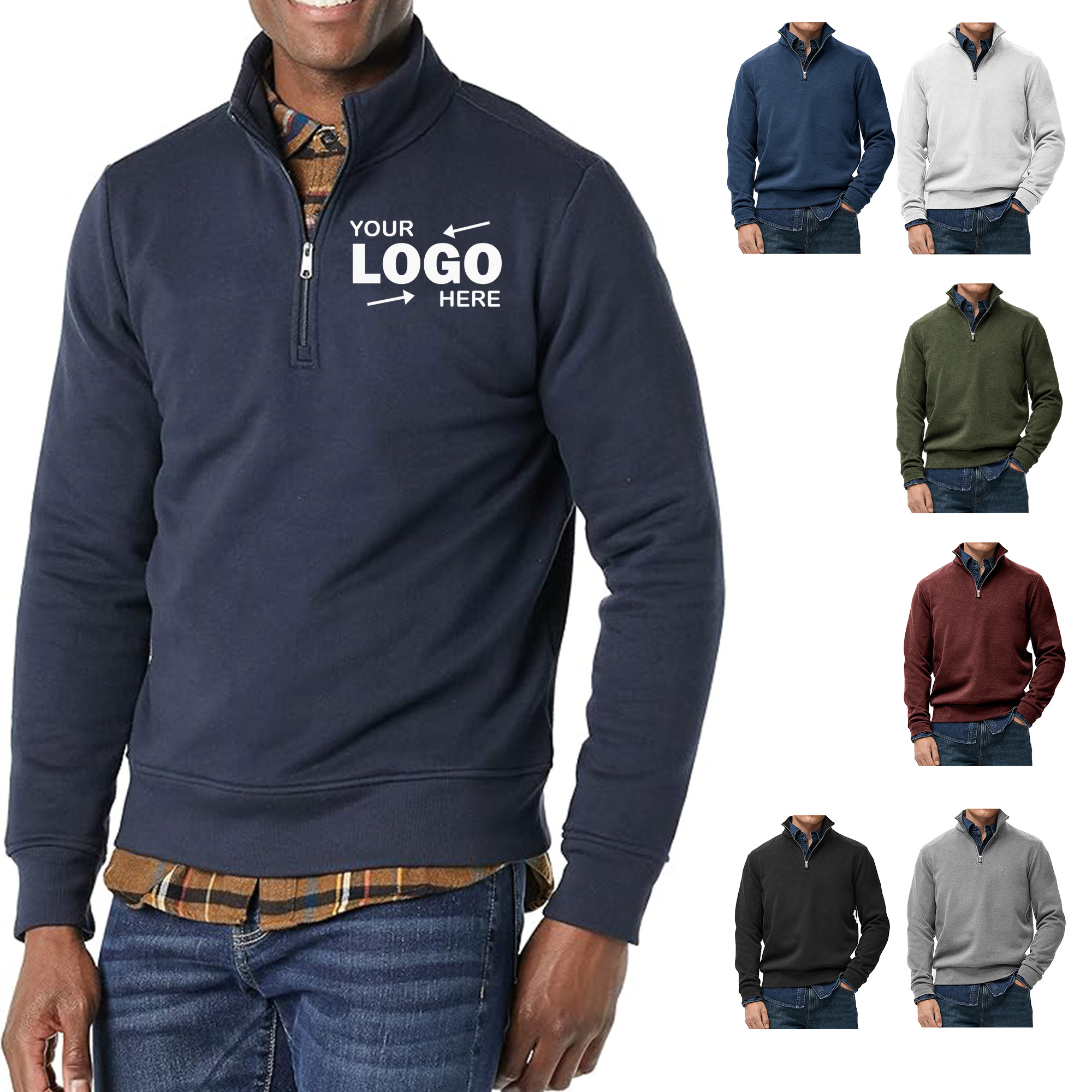 Polyester Unisex Quarter Zip Comfortable Casual Sweatshirt, custom hoodie or sweatshirt with logo imprint 2