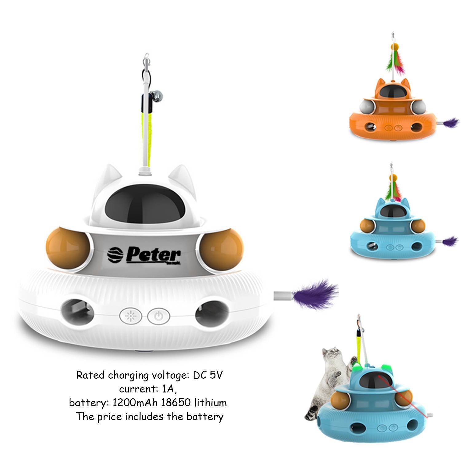 Indoor Interactive Cat Toy w/ Laser & Feather Wand 7