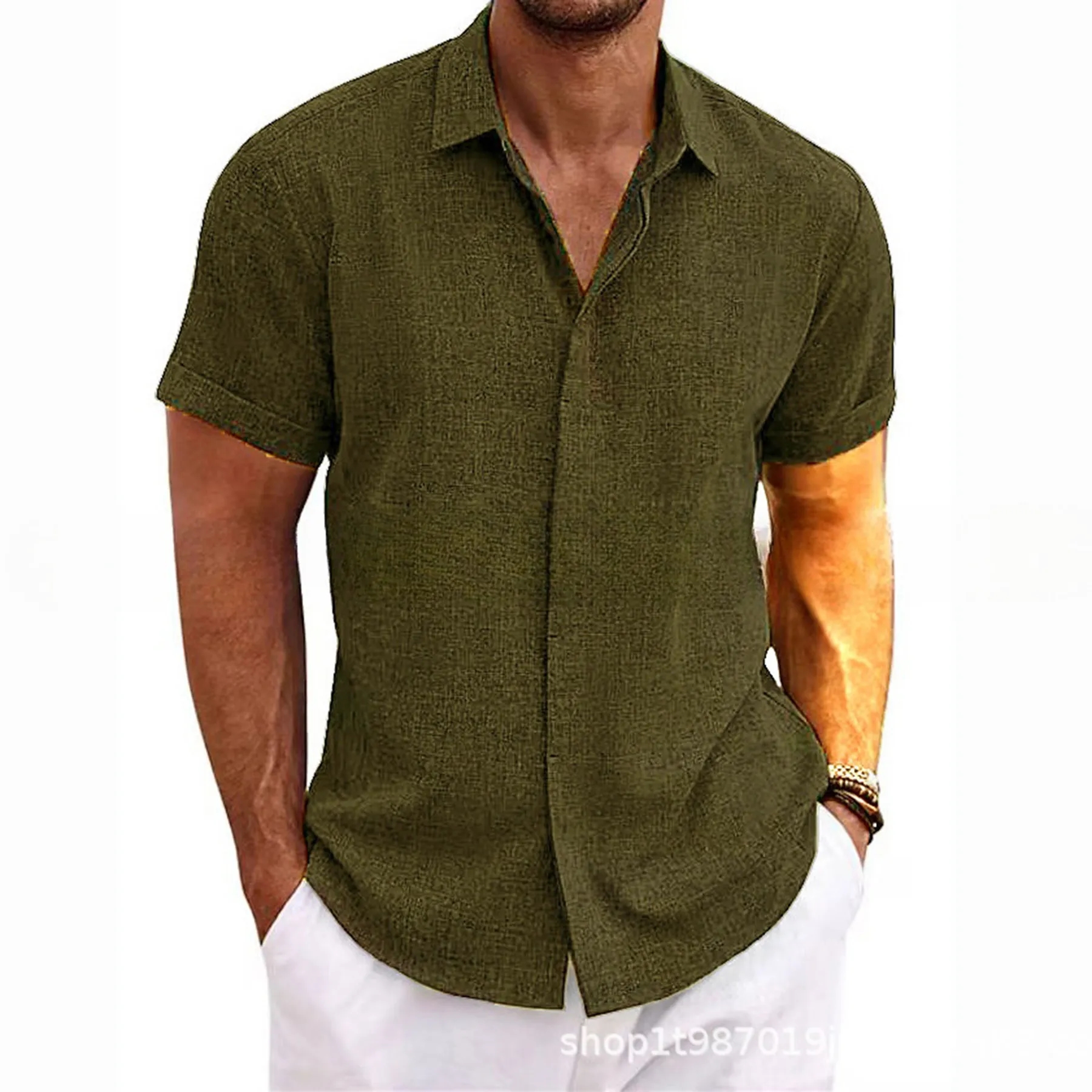 Men's Linen Short Sleeve Casual Shirts 2