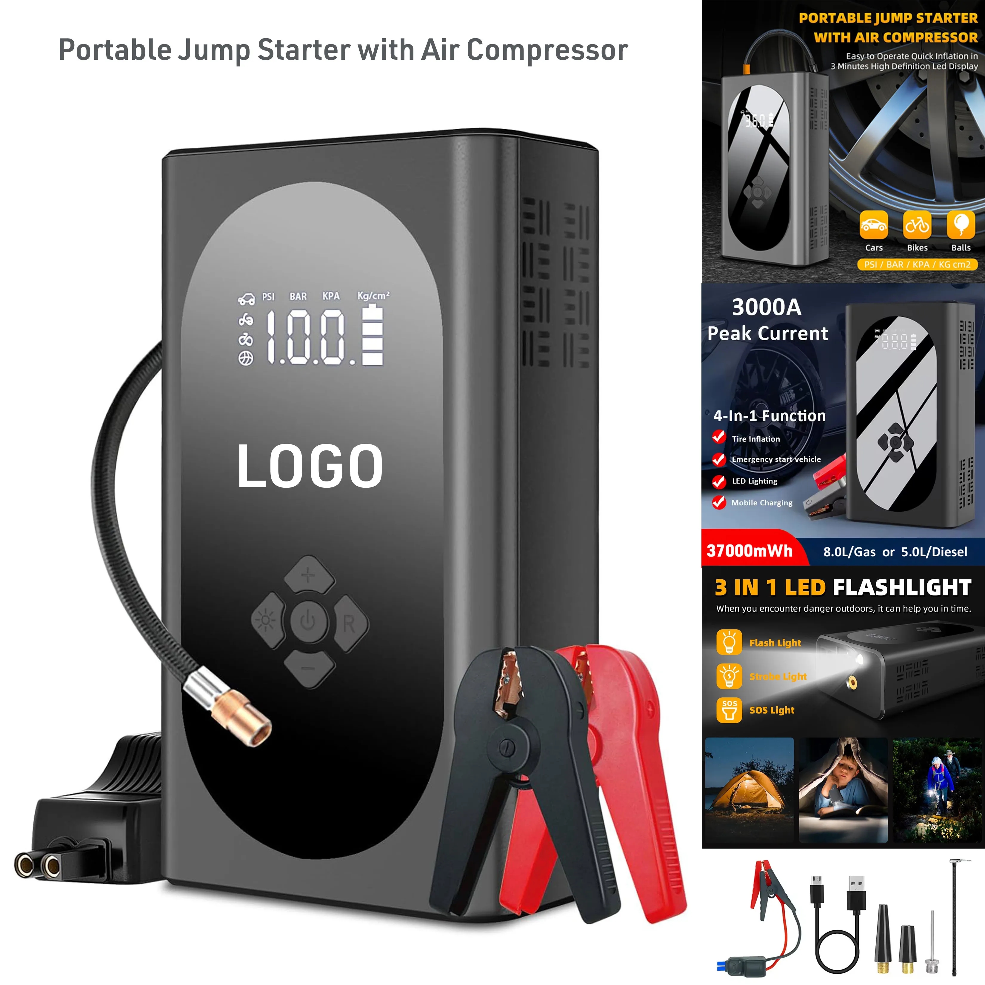 12V 37000mWh Jump Starter with Air Pump 2