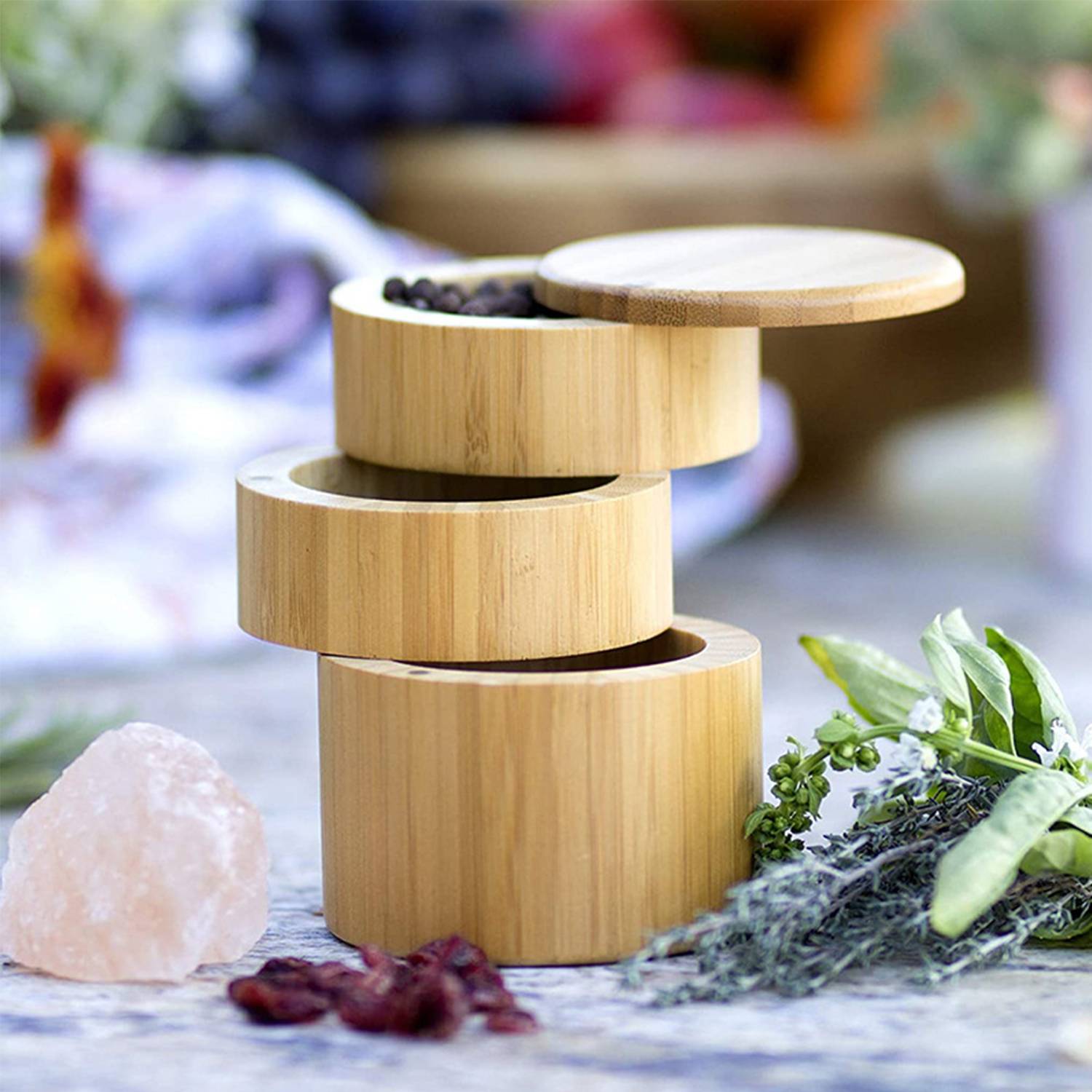Household Rotating Bamboo Three-Layer Seasoning Jar 4