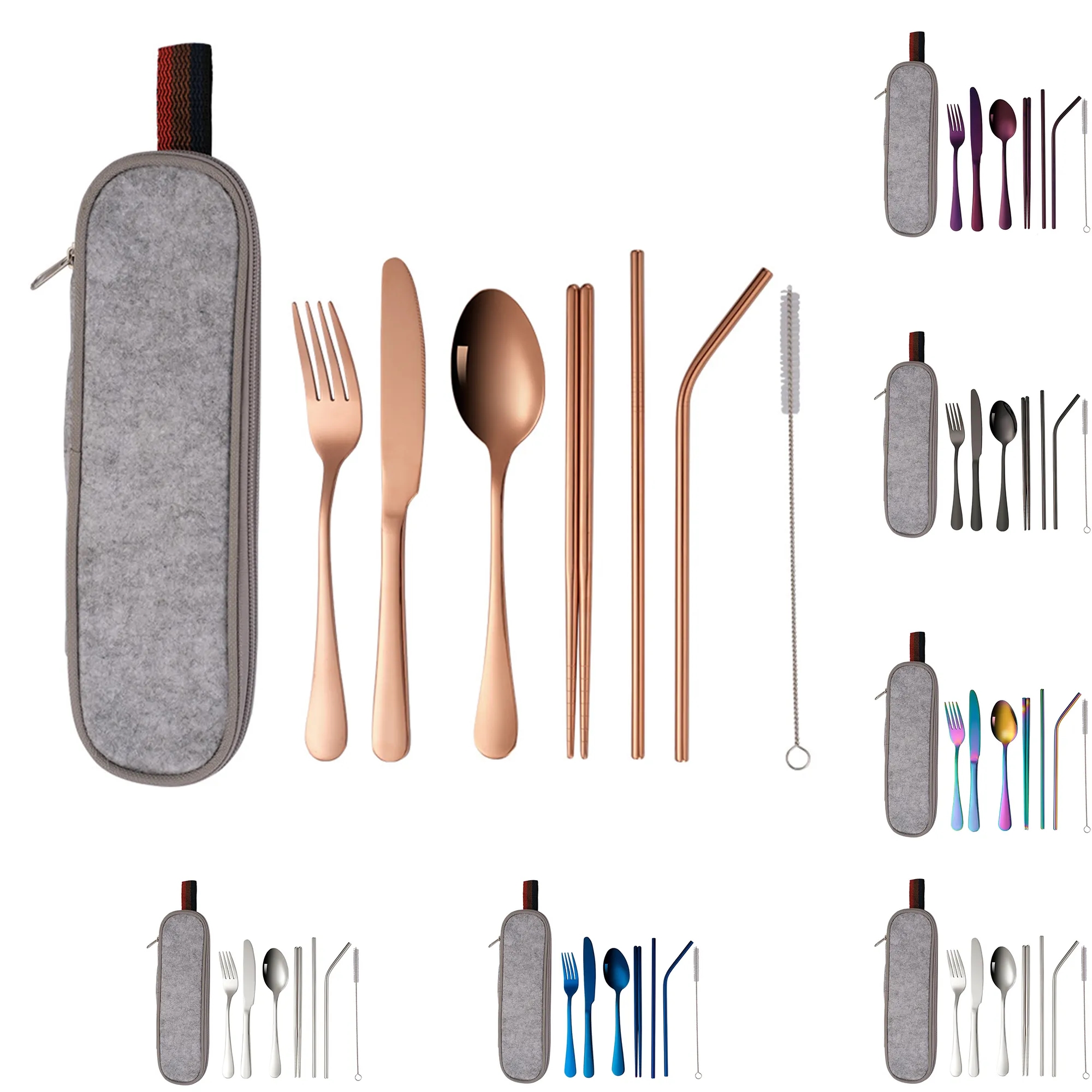 Colorful Stainless Steel Cutlery Set In Felt Bag 3