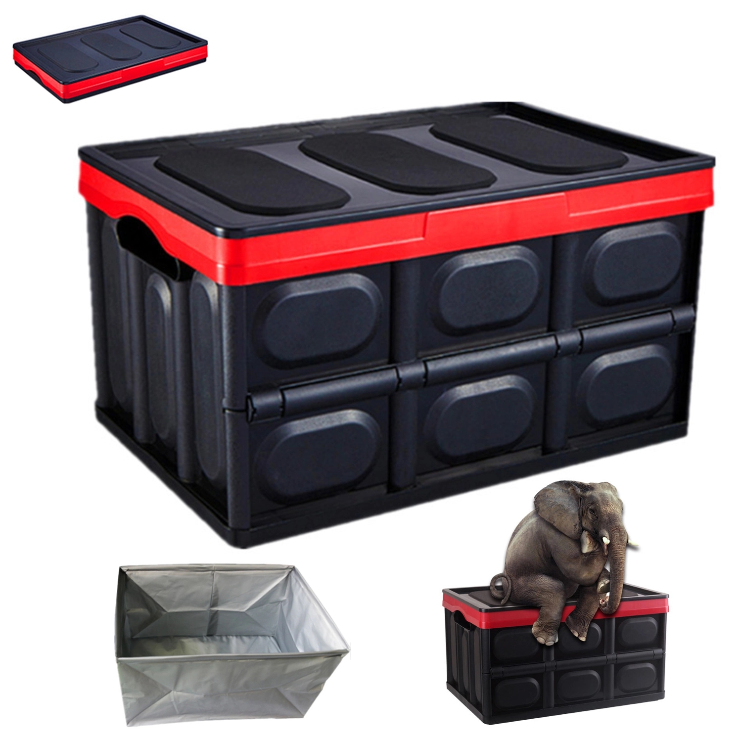 55L Foldable Storage Boxes W/ Lids & Waterproof Liner Bag 2