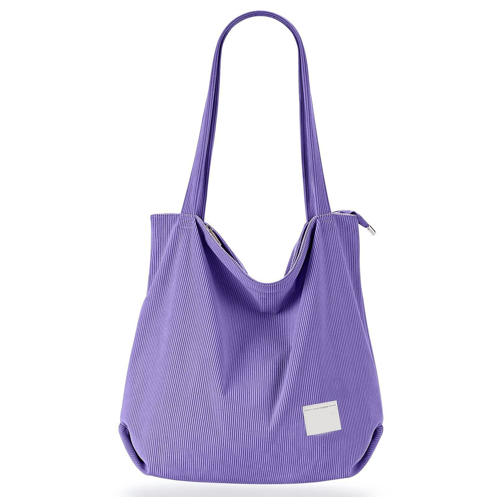 Women Corduroy Tote Bag Zipper Casual Tote's Handbag 8