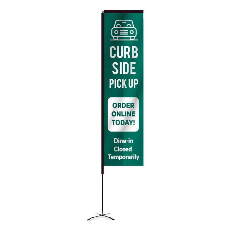 Restaurant Elbow Banner™ Rectangle Flag - Curbside Pickup Green - 13 Ft Single Sided 1