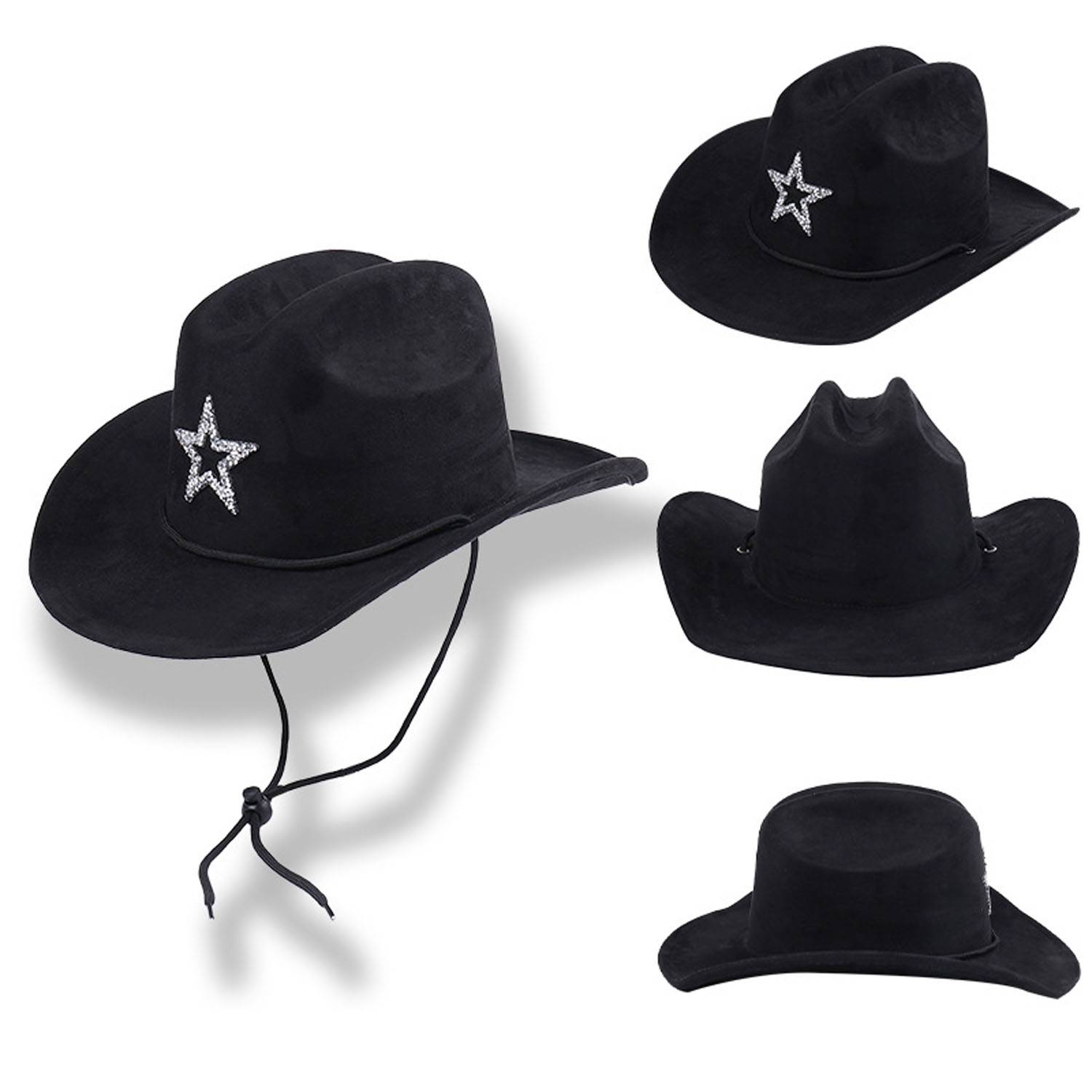 Rhinestone Star Suede Cowboy Hat with Adjustable Drawstring 4