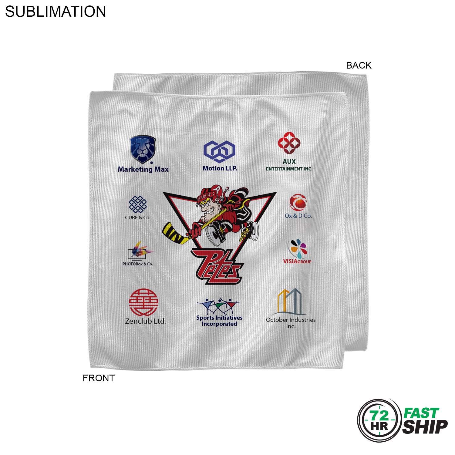 72 Hr Fast Ship - White Microfiber Dri-Lite Terry Sponsorship Rally Towel, 12x12, Sublimated 6