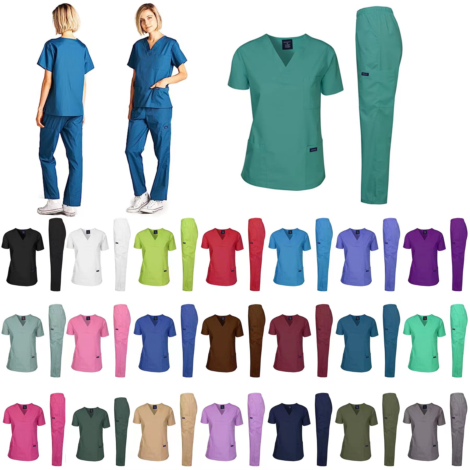 Medical Uniform Unisex Scrubs Set Top and Pants 3