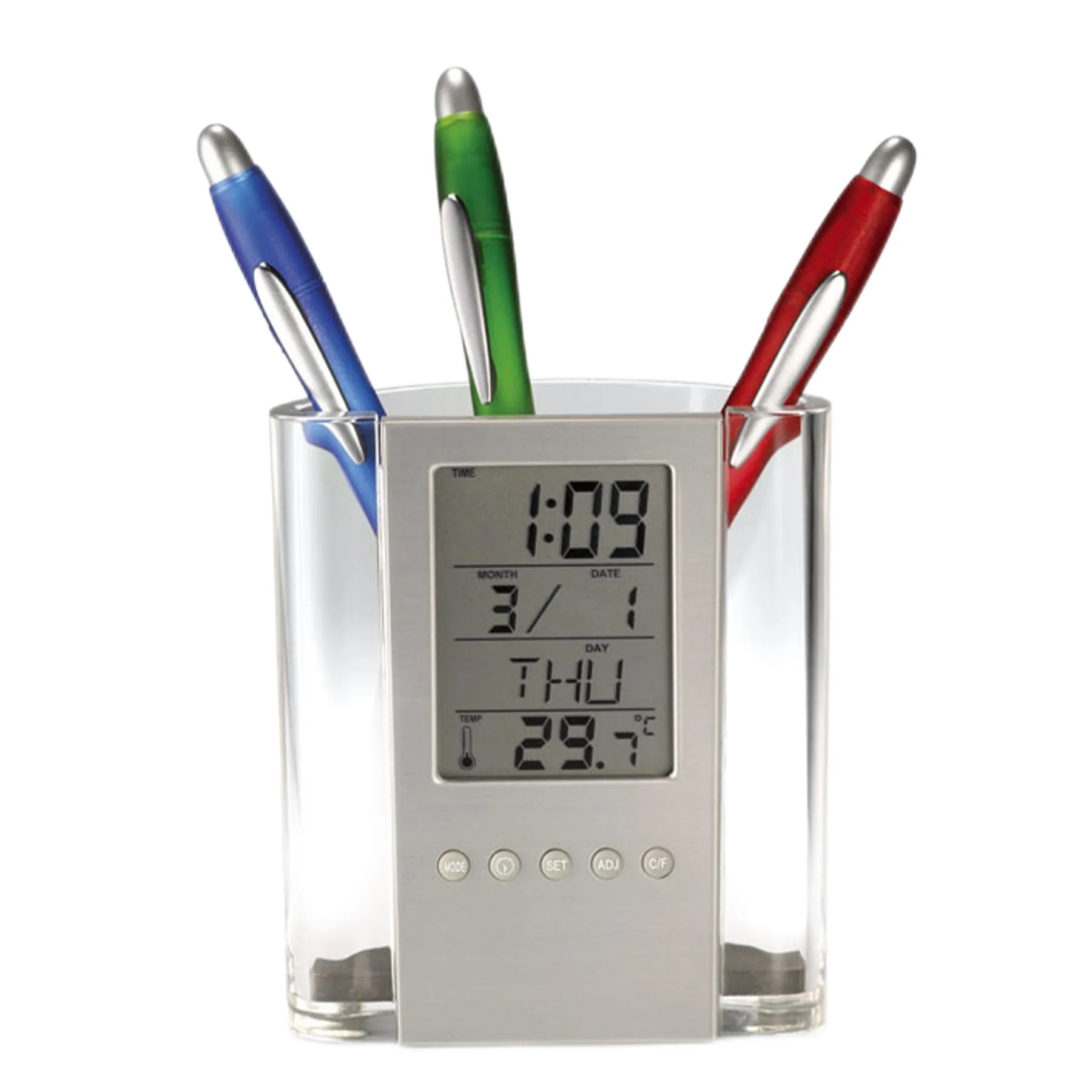 Transparent Electronic Clock Pen Holder 2