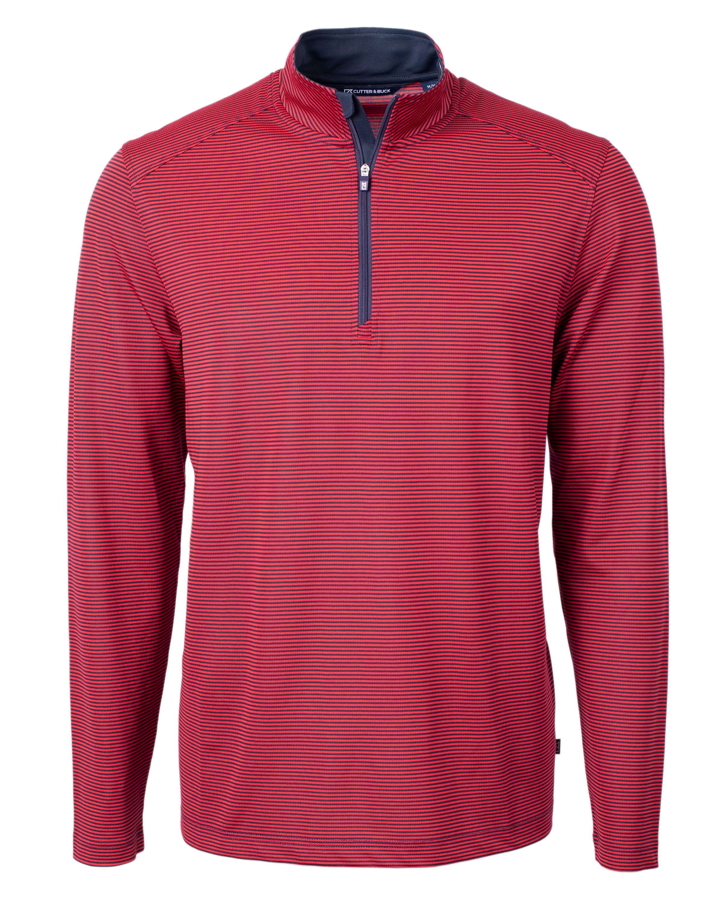 Cutter & Buck Virtue Recycled Micro Stripe Featherlight Pique Mens Quarter Zip Pullover 26