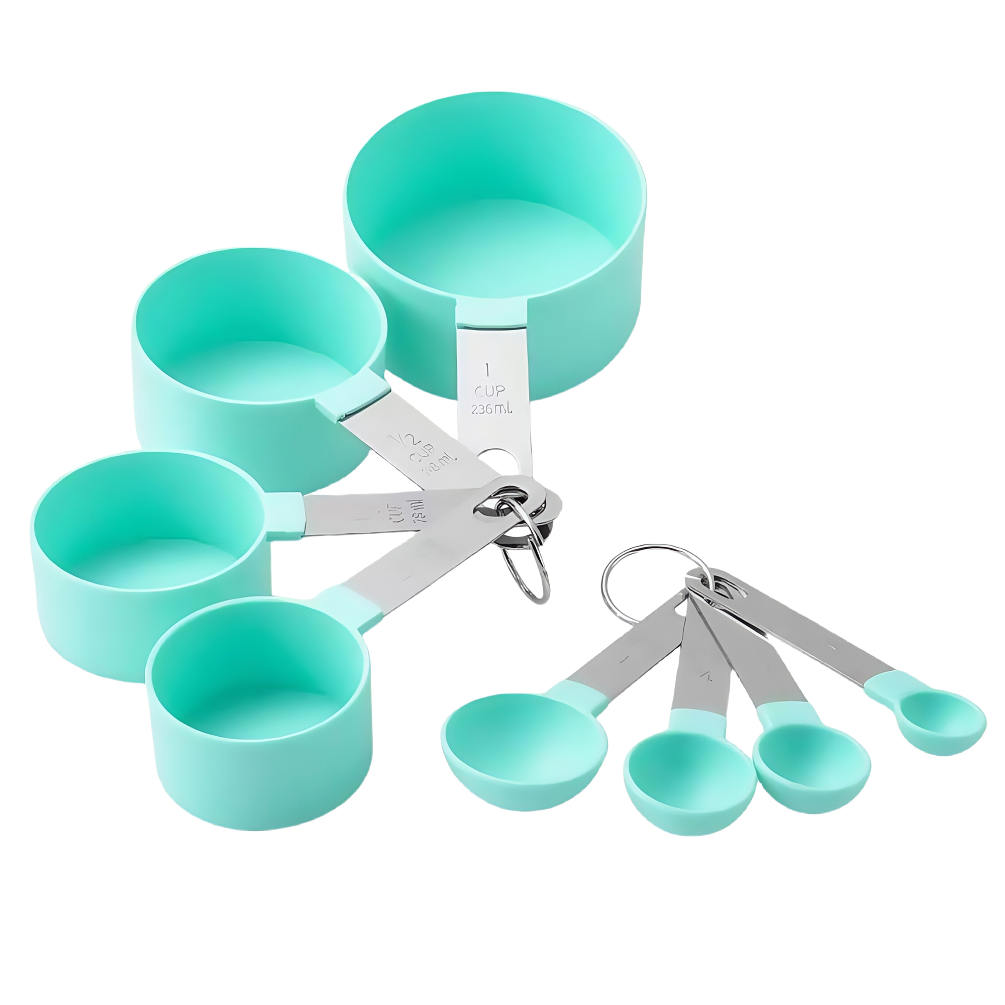 8-Piece Stainless Steel Handle Measuring Spoon Set with Plastic Cups 4