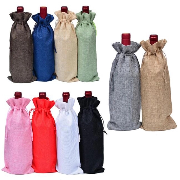 Jute Wine Bottle Bags Drawstring Pouch 7