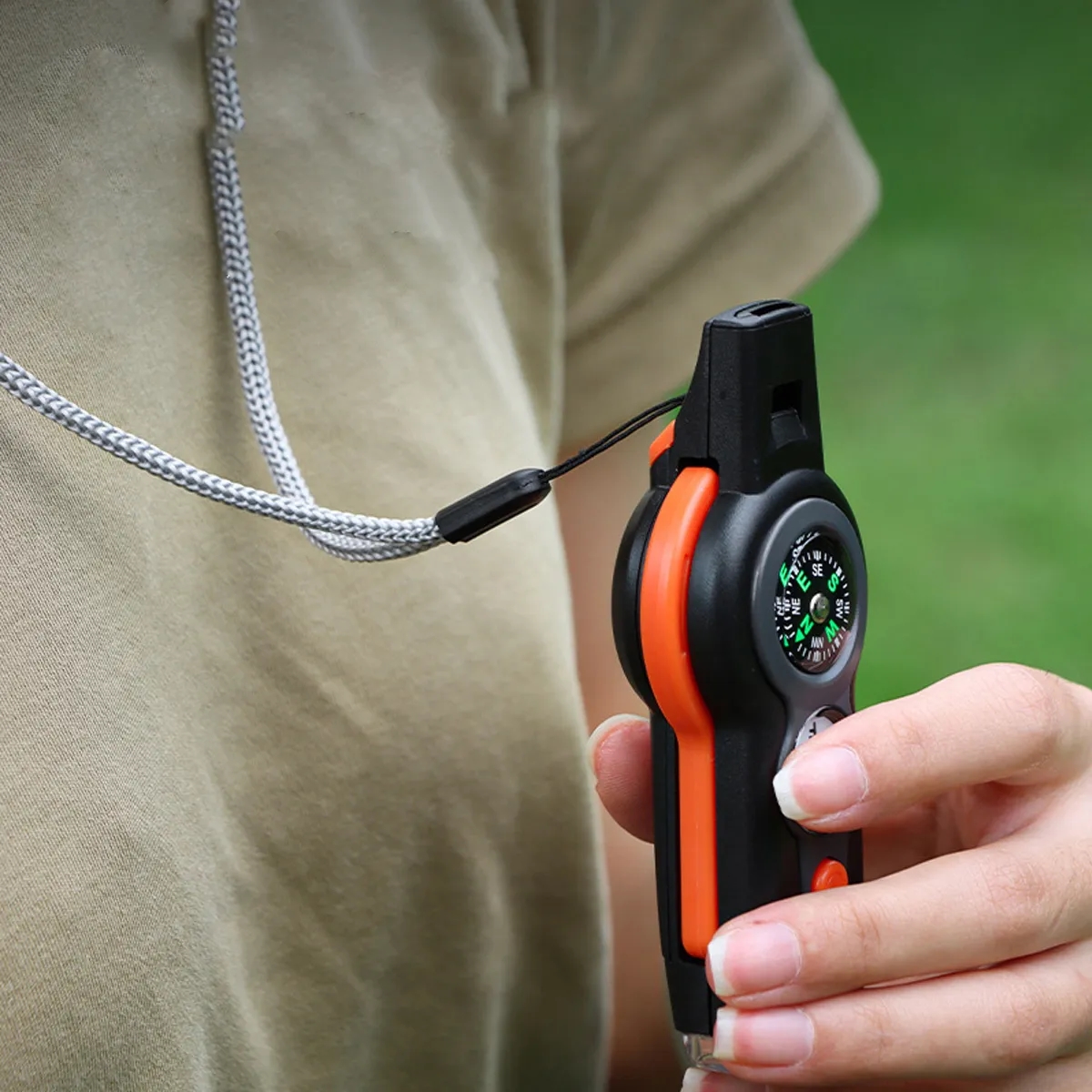 7-in-1 Survival Whistle With LED, Compass, Thermometer 6