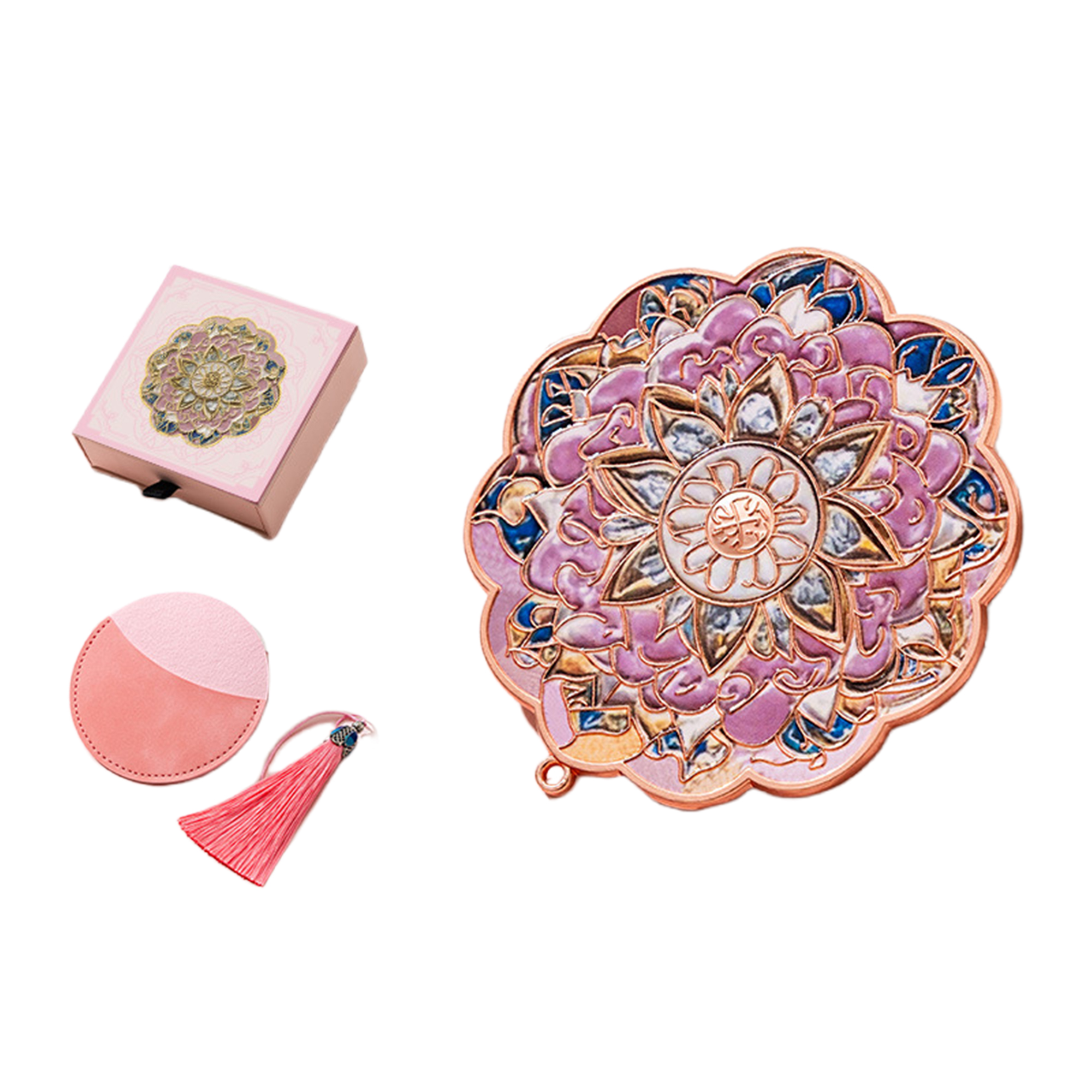 Pink Floral Portable Mirror with Embossed Texture 4