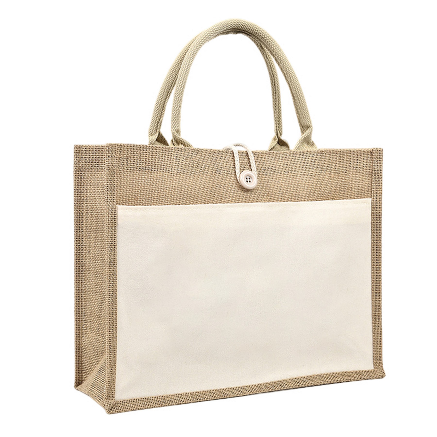 Beach Canvas Pocket Natural Jute Tote Bags, custom tote bag with logo imprint 6