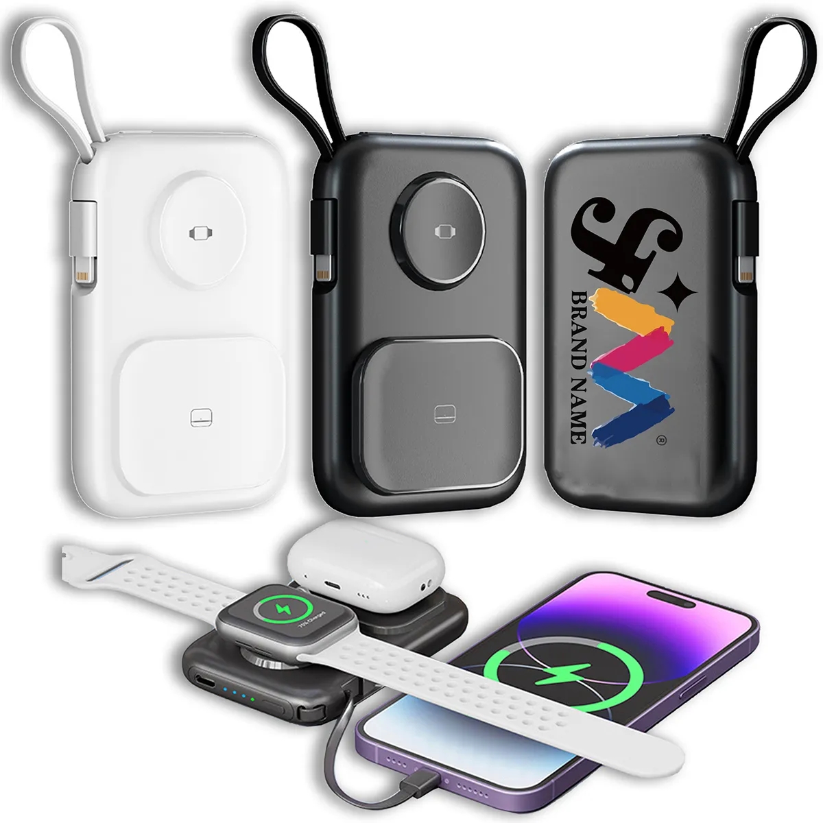 3 In 1 5000mAh Portable Power Bank With Built In Cables 1