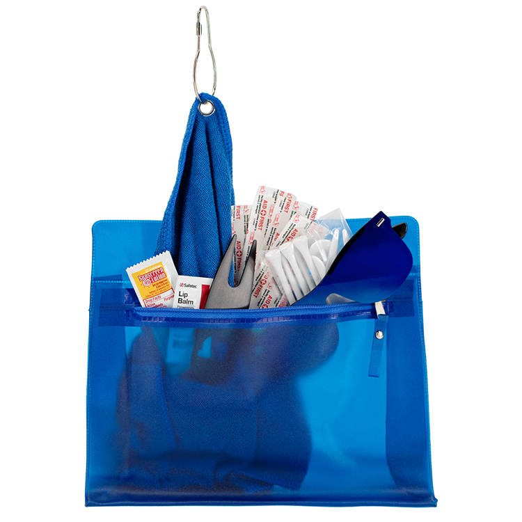 "LAYOVER 17" 17 Piece Golf Kit in Travel Pack with Components inserted into Zipper Kit 9