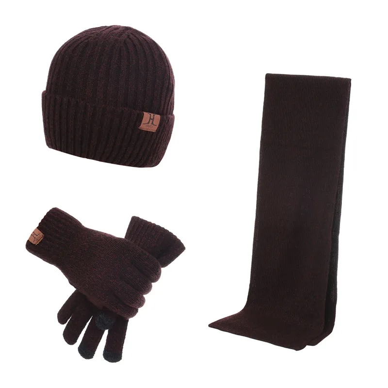 Winter Knit Hat Beanie Long Scarf Touchscreen Gloves Set 15