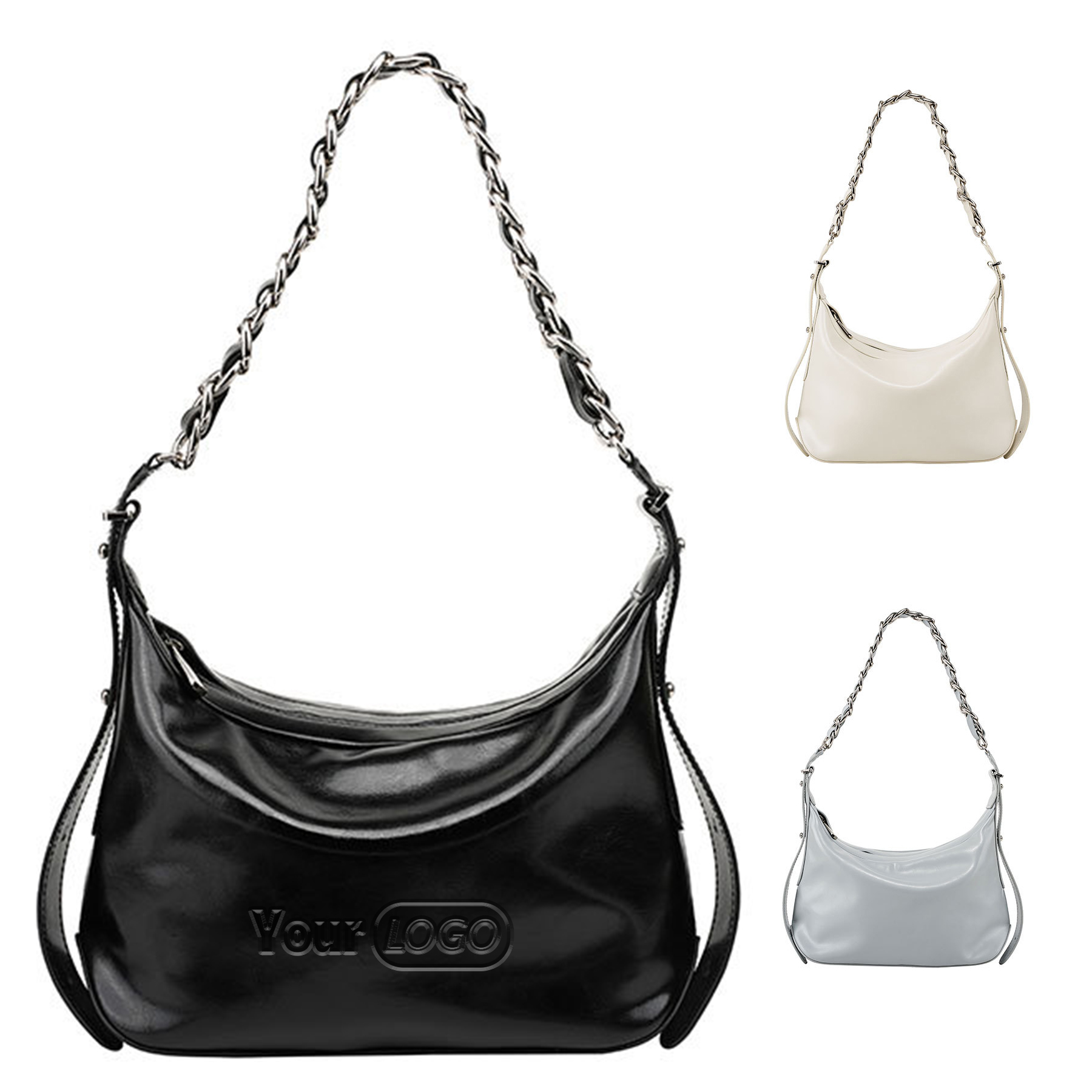 Genuine Leather Clutch Crossbody Bag with Chain 2