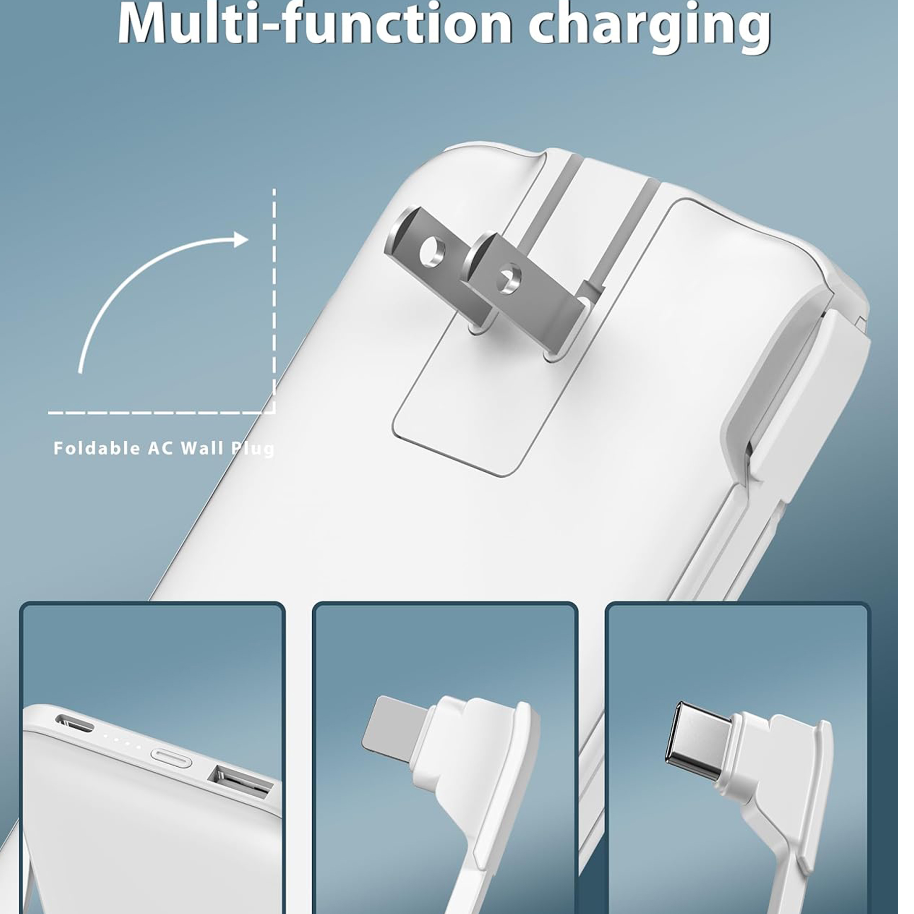 10000mAh Portable Power Bank with AC Plug and Built-in Cables 7