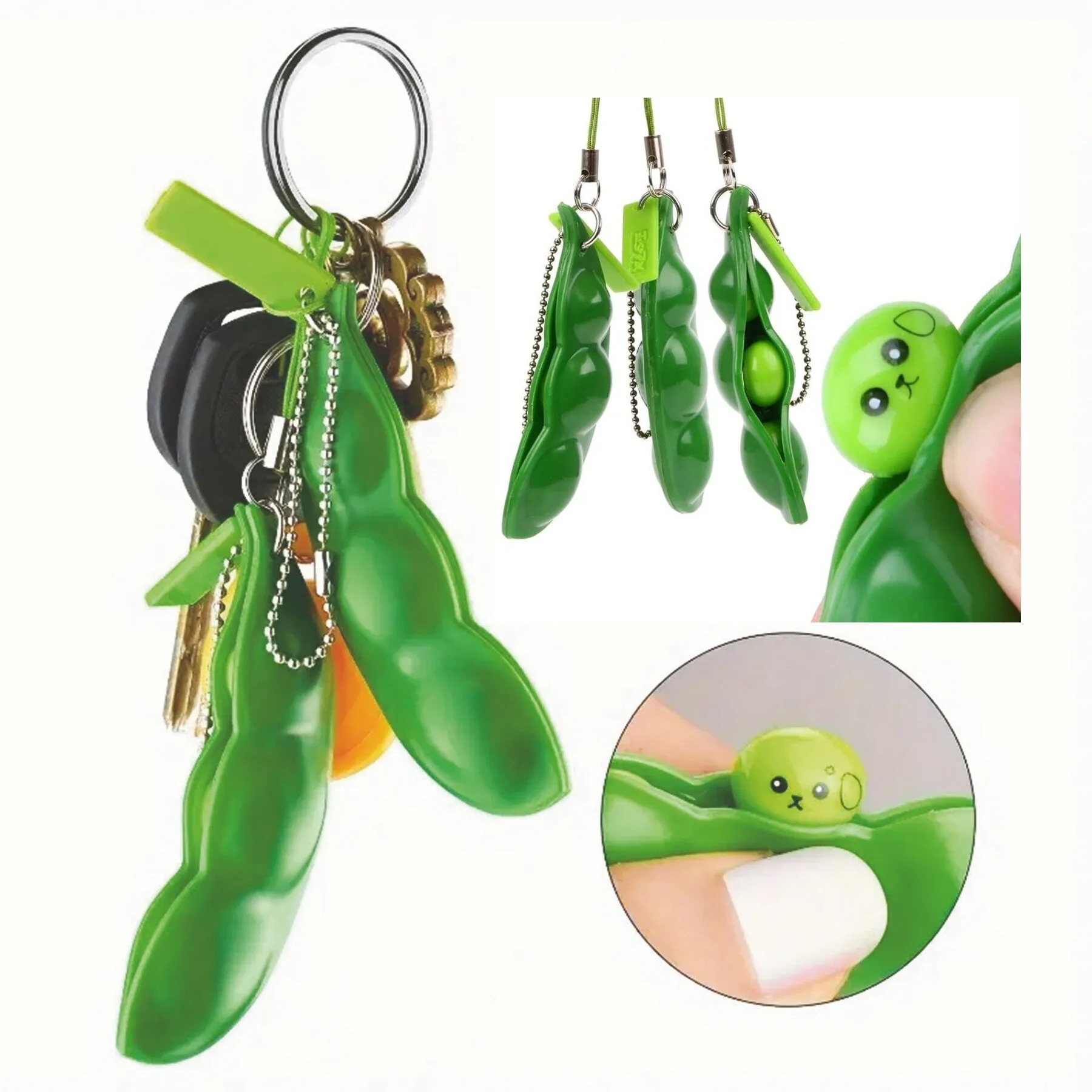 3Pcs Squeeze-A-Bean Edamame Keychain 3